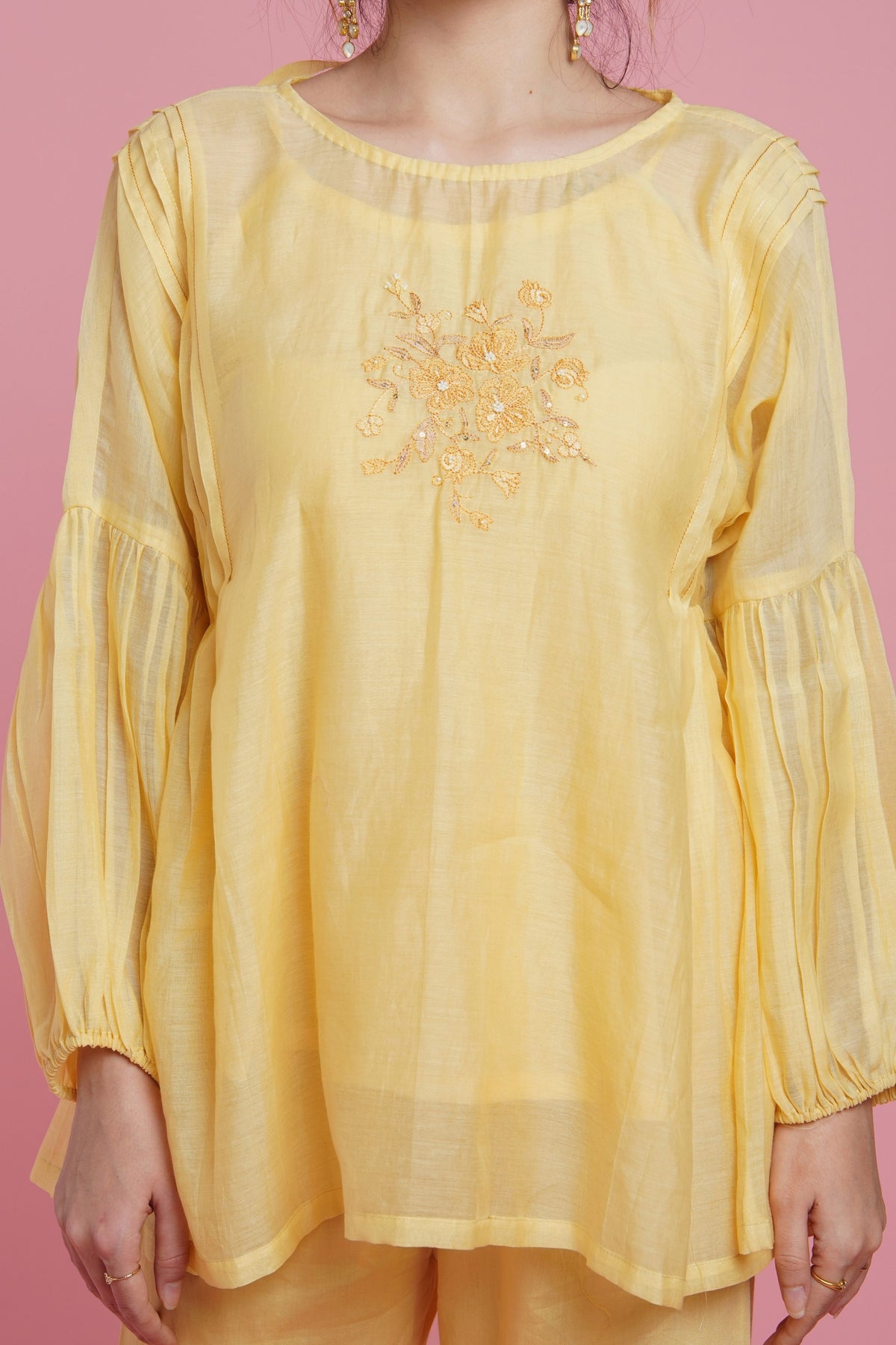 Yellow Mul Chanderi Top