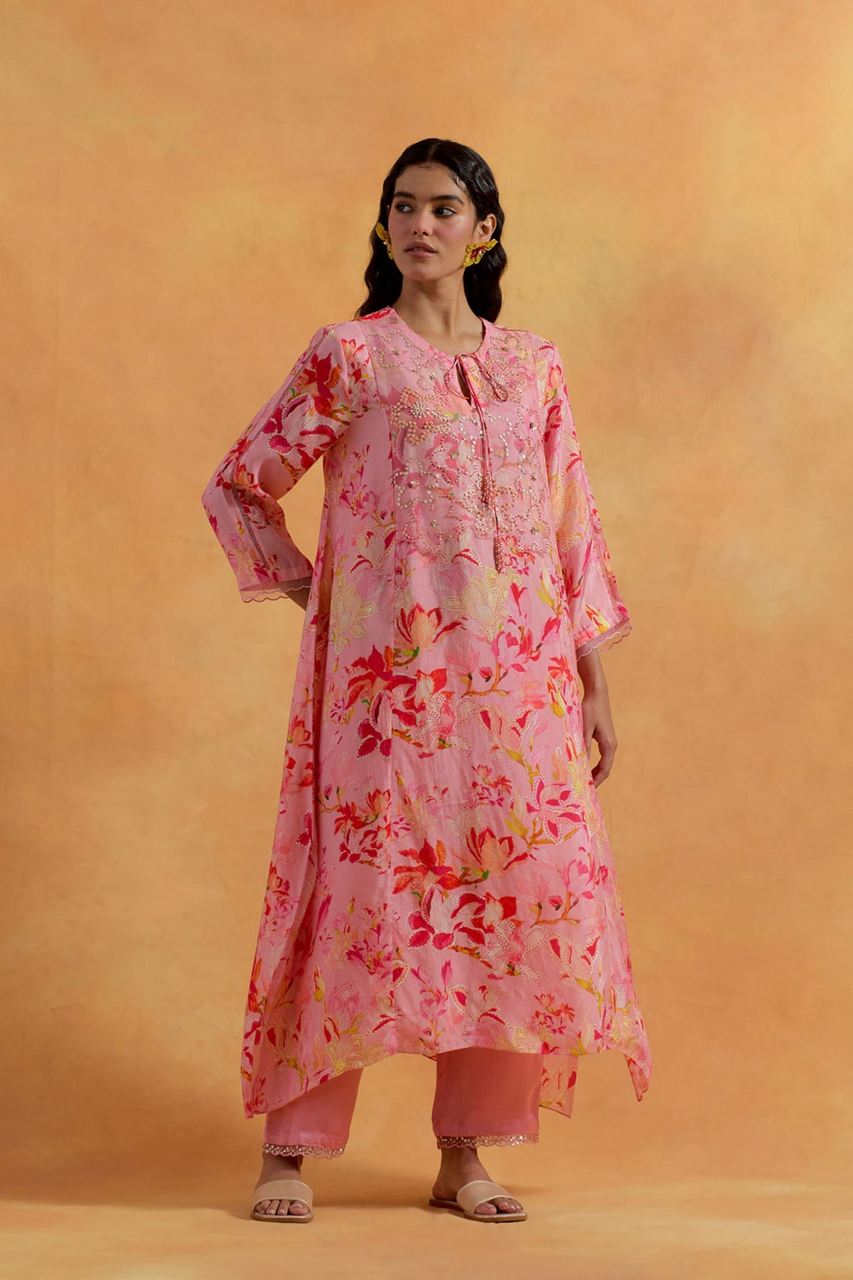 Peach Printed Kurta Set