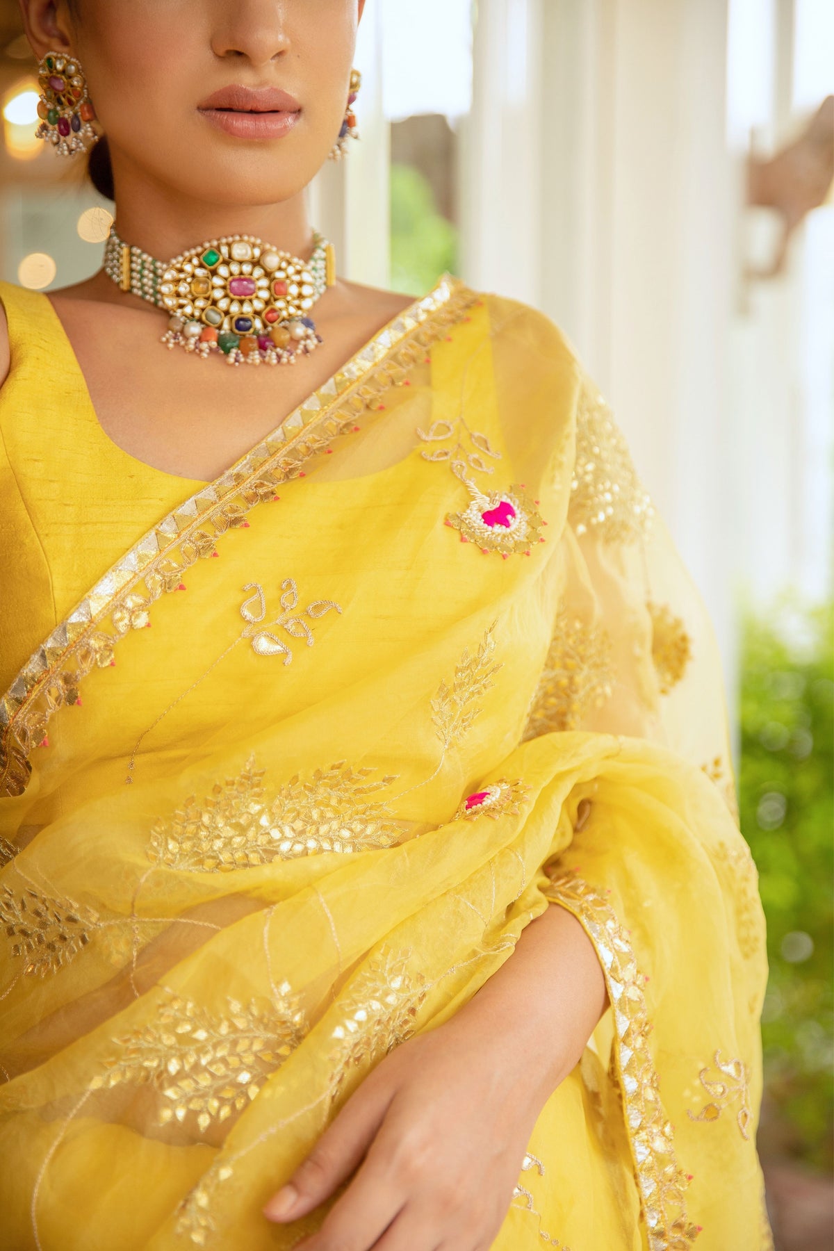 Yellow Gota Patti Jaal Saree Set