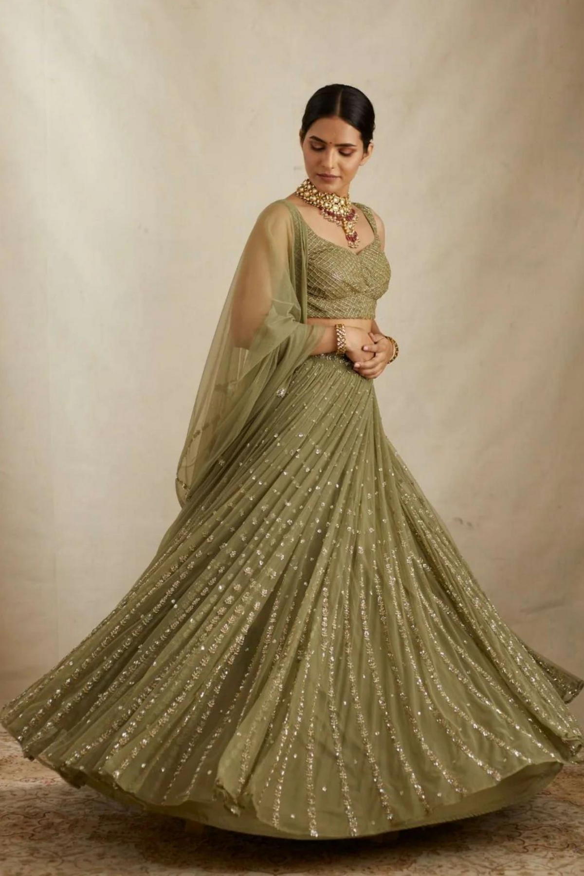 Olive Green Flare Lehenga Set