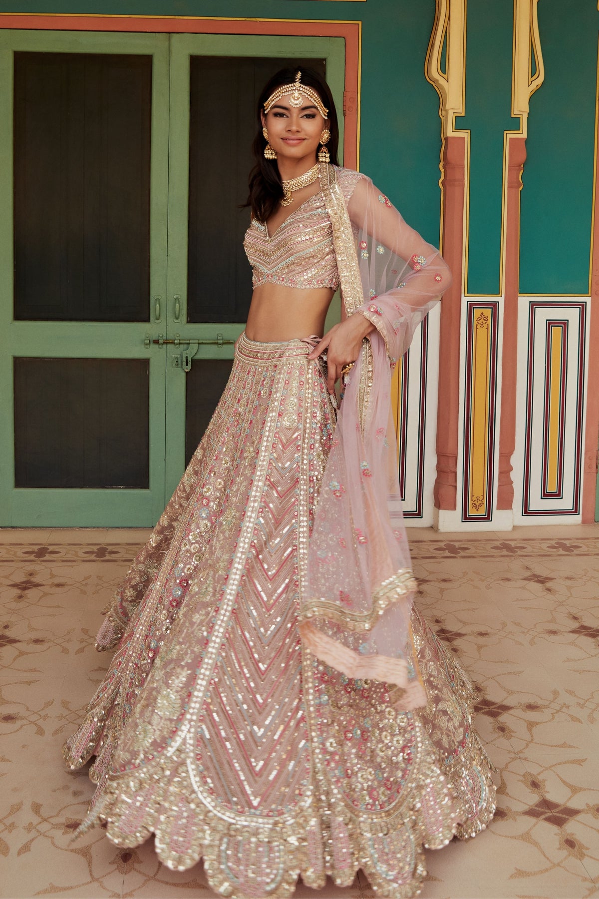 Sepia rose embroidered lehenga set