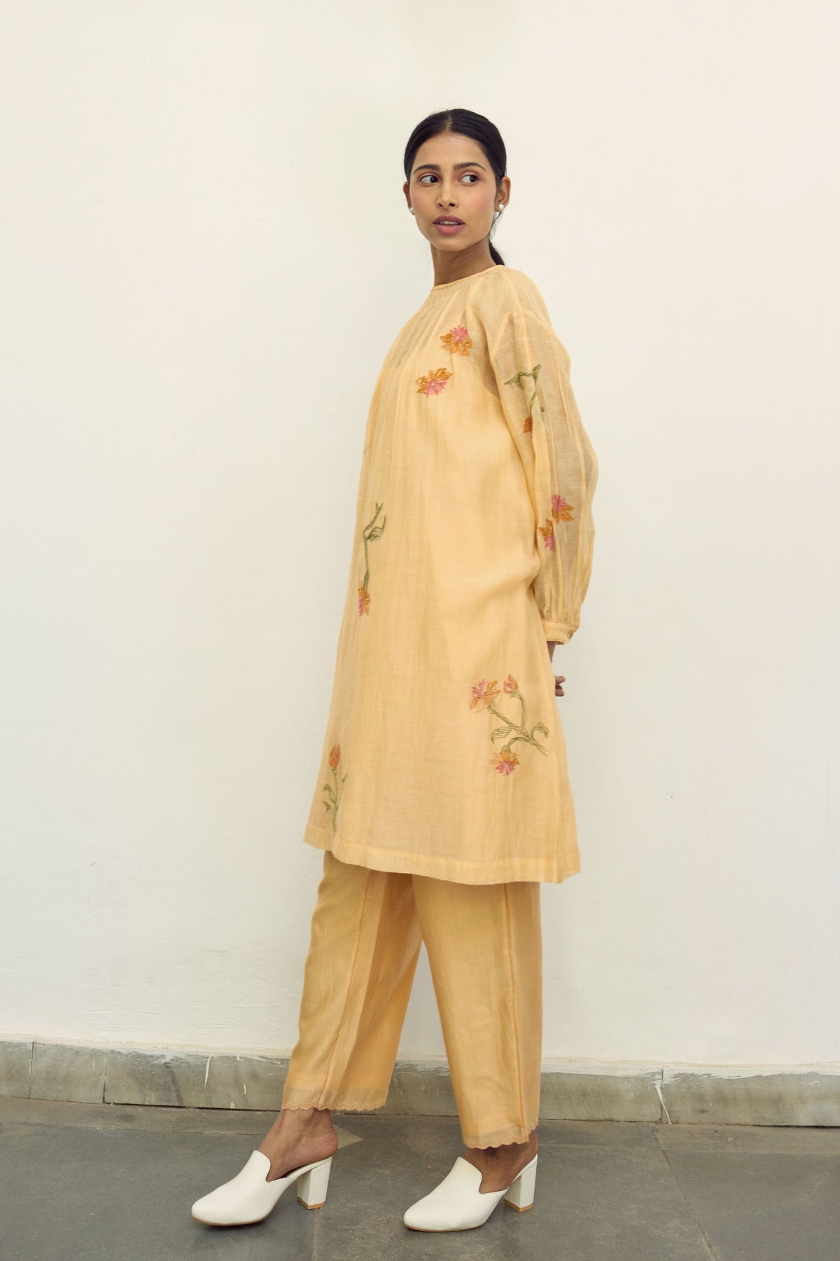 Embroidered Peach Chanderi Tunic