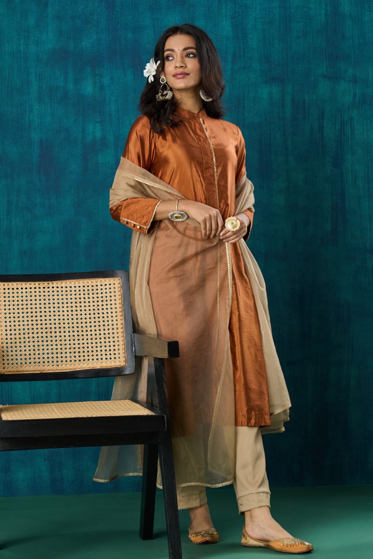 Rust Habotai Silk Kurta Sets