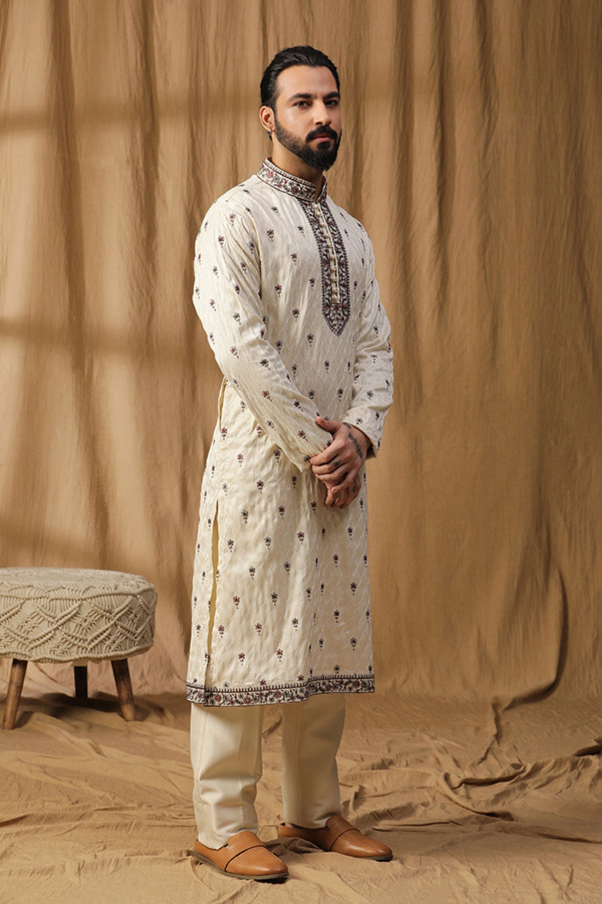 Off White Silk  Kurta Set