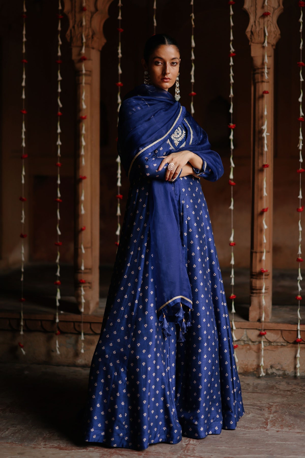 Blue Printed Anarkali Set