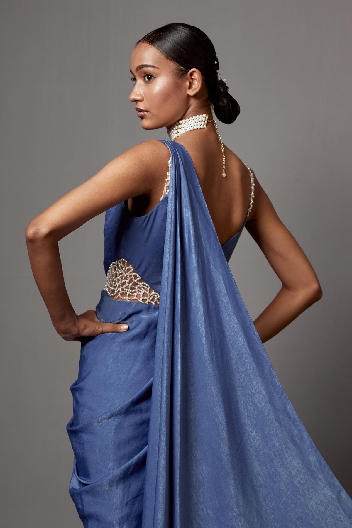 Dust Blue Drape Saree