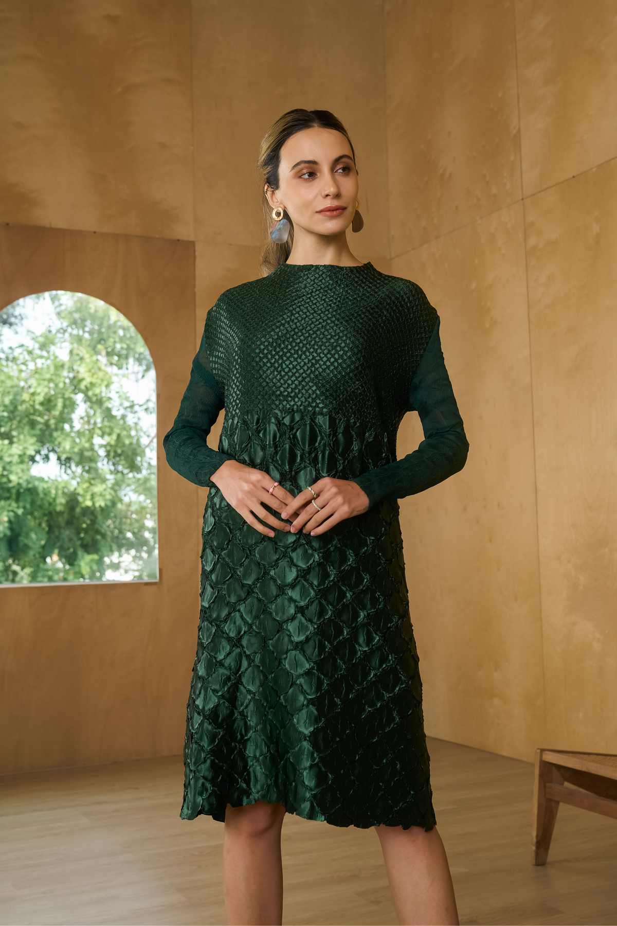 Bottle Green Mermaid Textured Dress