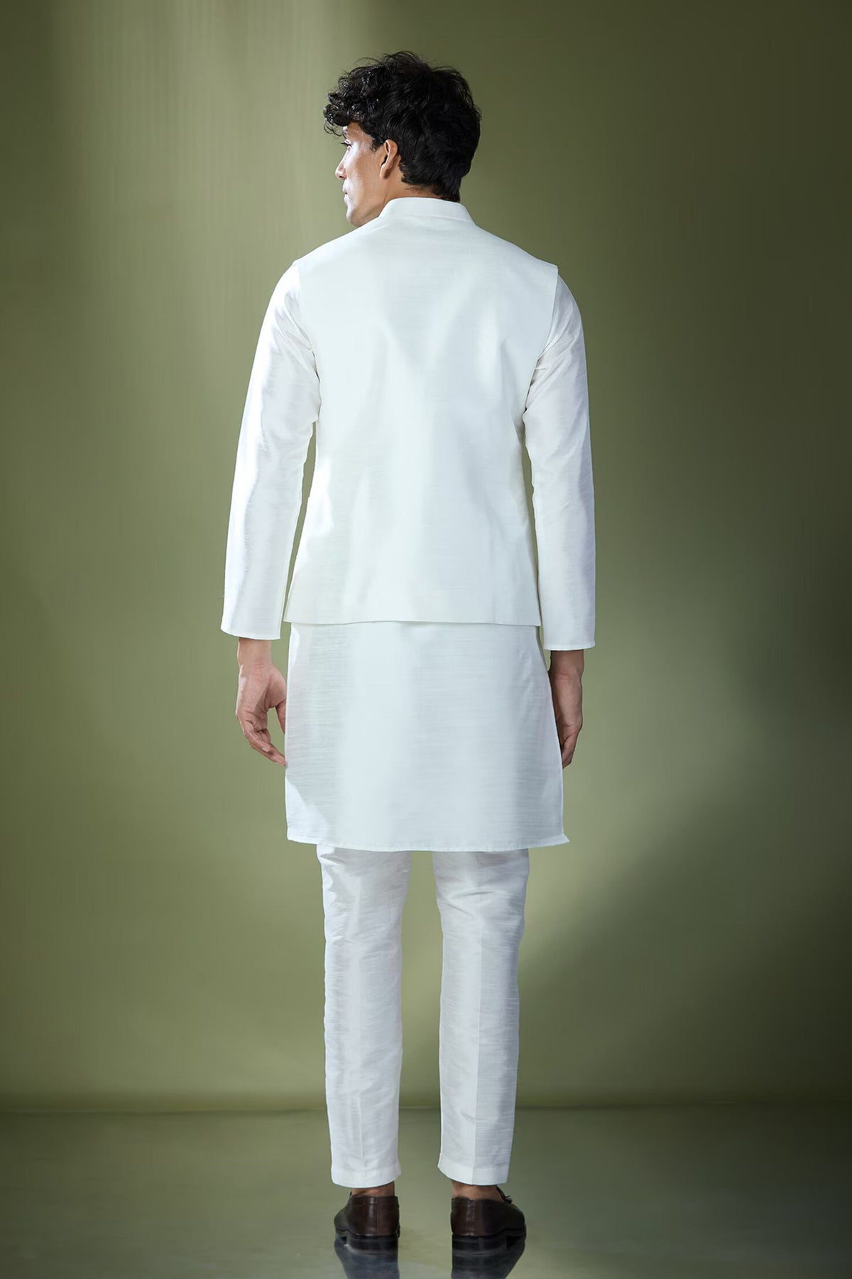 Off White Embroidered Nehru Jacket Set