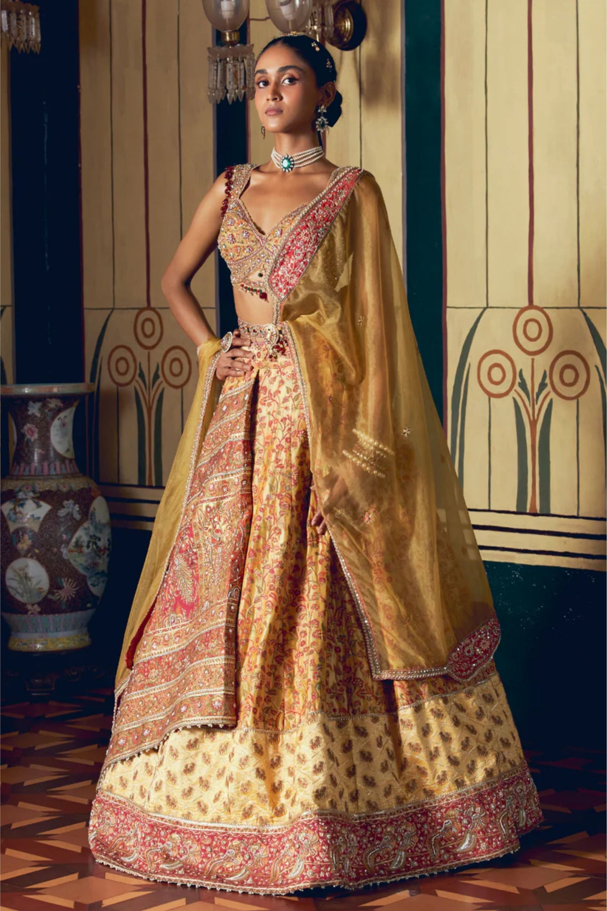 Yellow Banarasi Lehenga Set