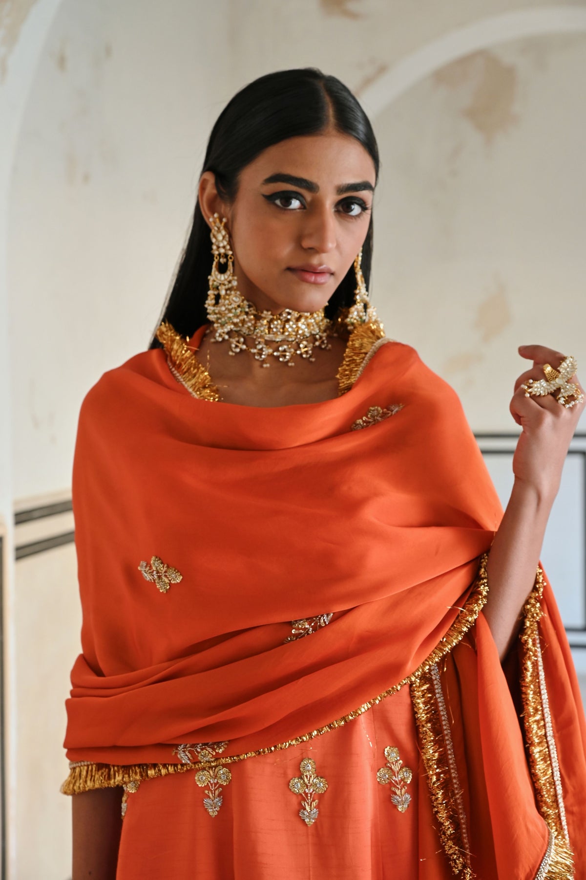 Orange Embroidered Kurta Set