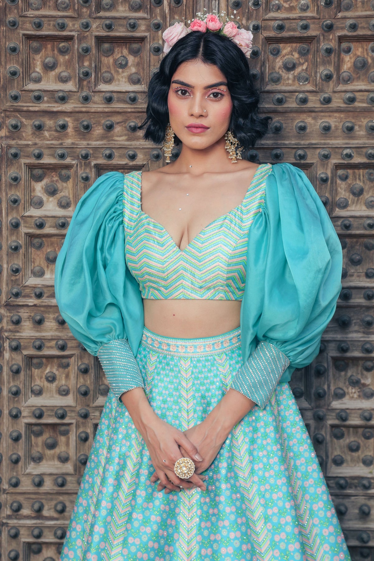 Aqua Embroidered Skirt Set