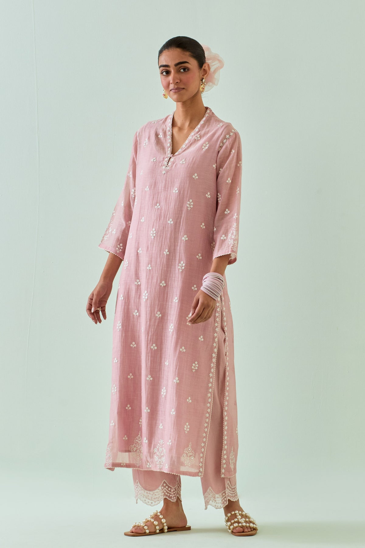 Pink Embroidered Straight Kurta Set