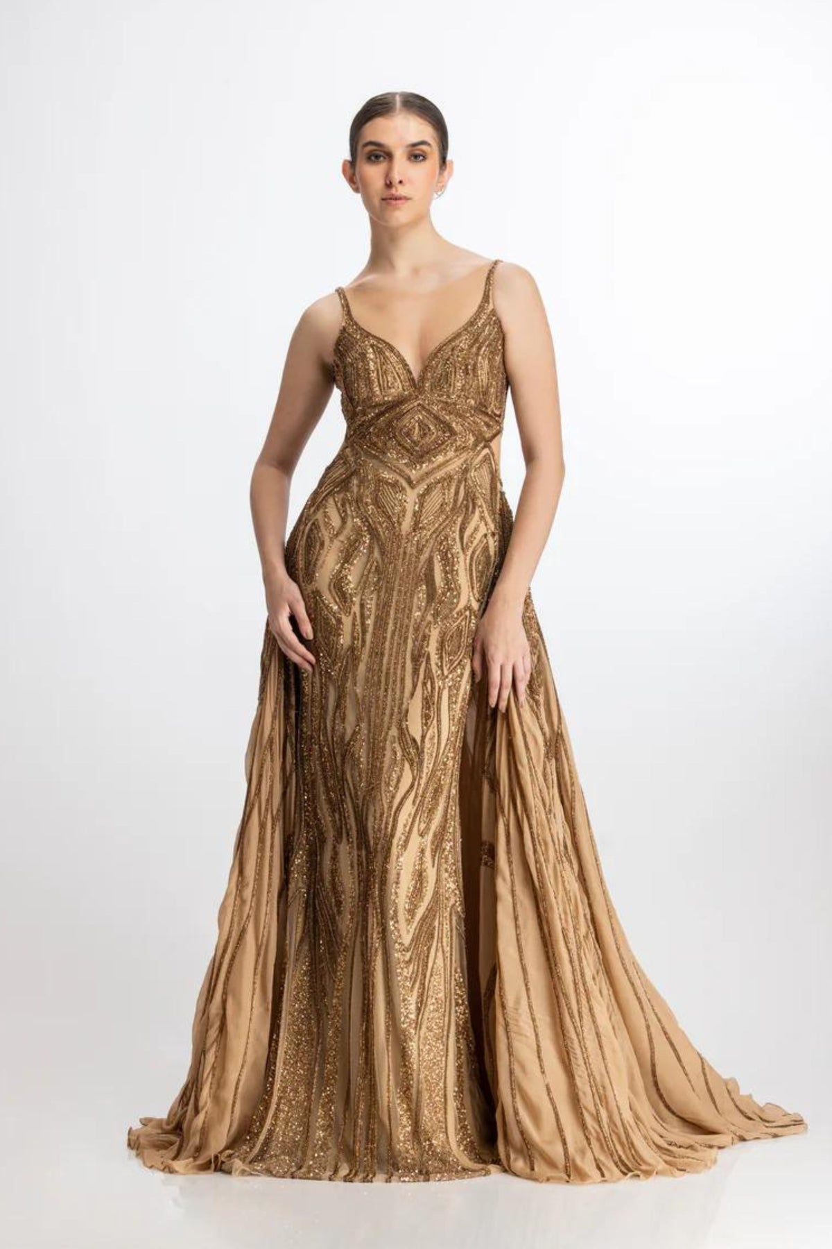 Antique gold gown with an overskirt
