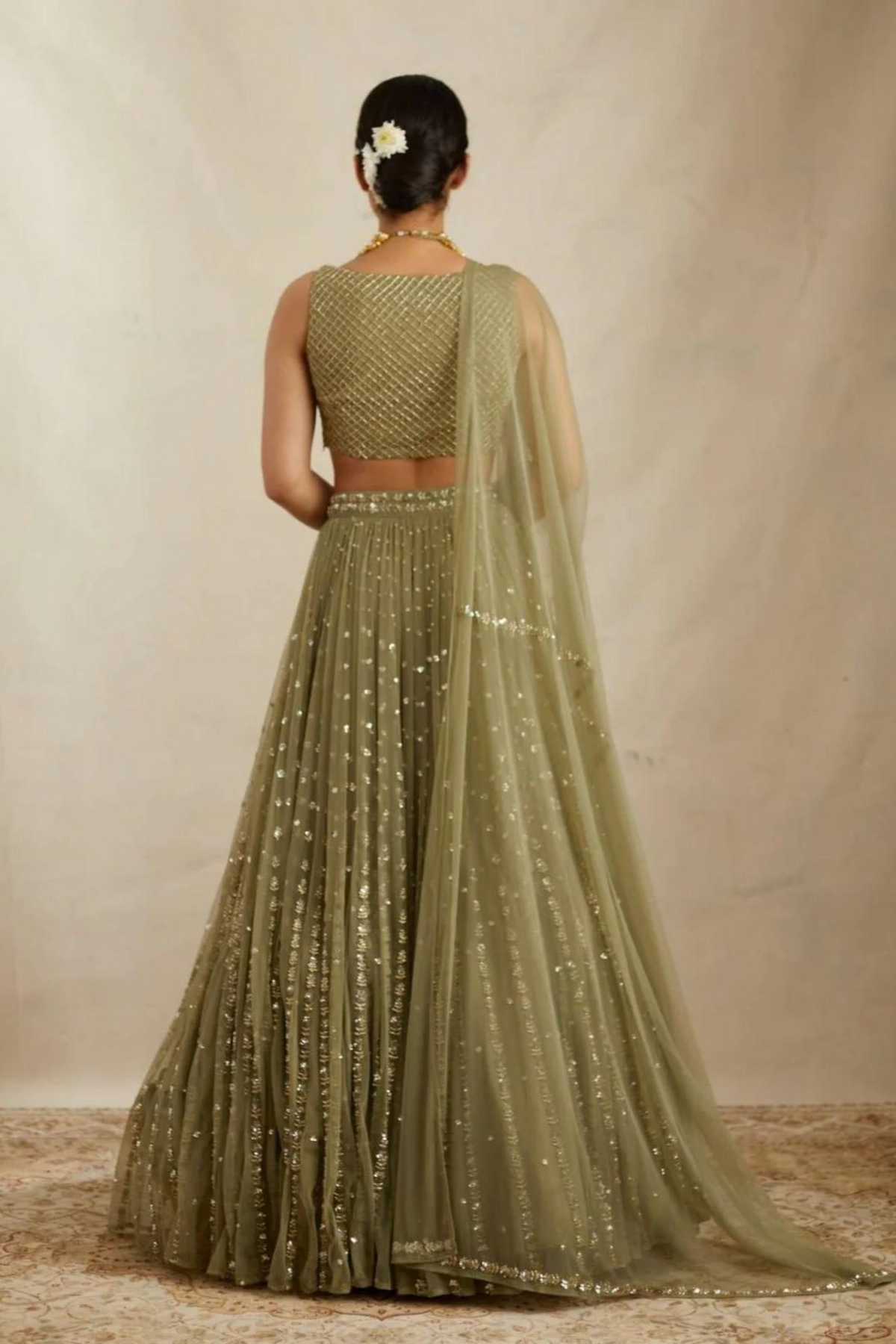 Olive Green Flare Lehenga Set