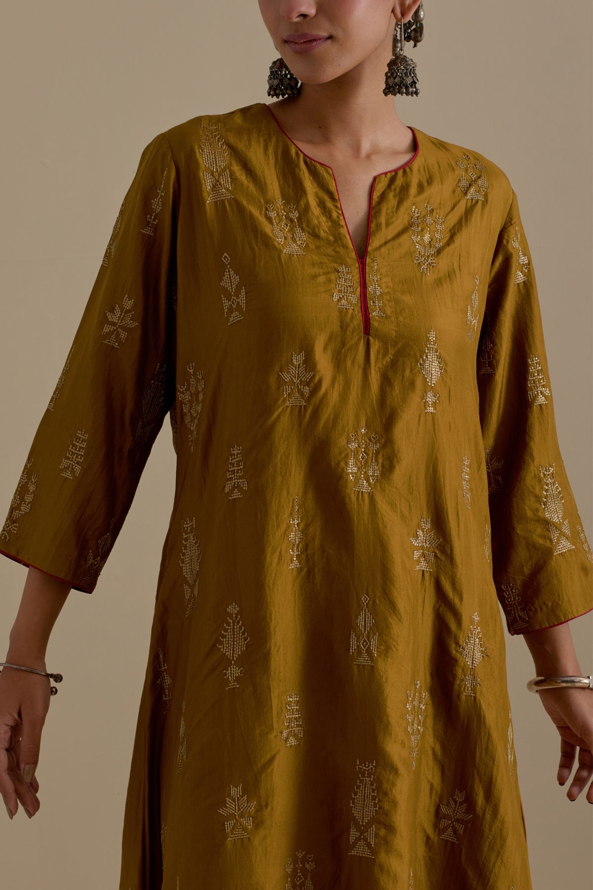 Olive Silk Kurta Set