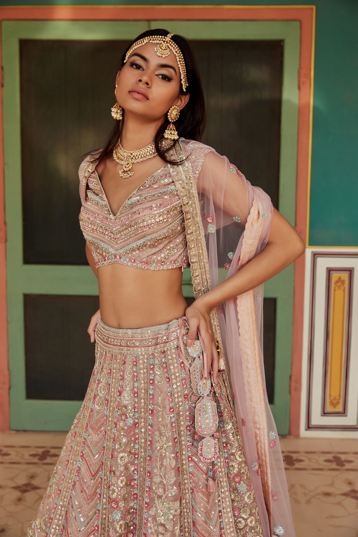 Sepia rose embroidered lehenga set