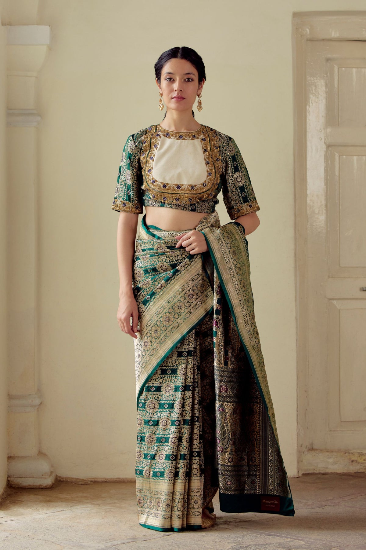 Parshee Bottle Green Saree