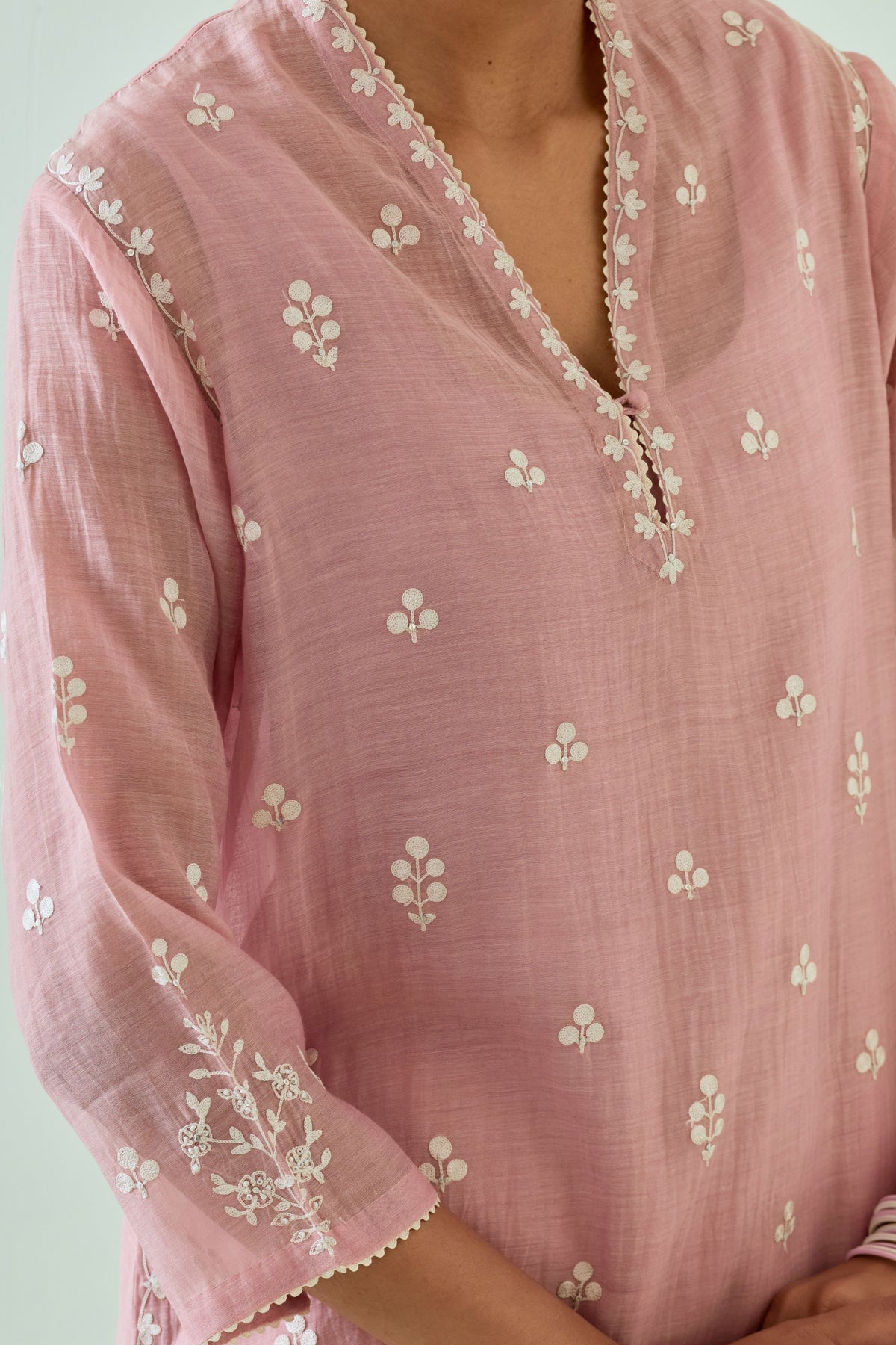 Pink Embroidered Straight Kurta Set