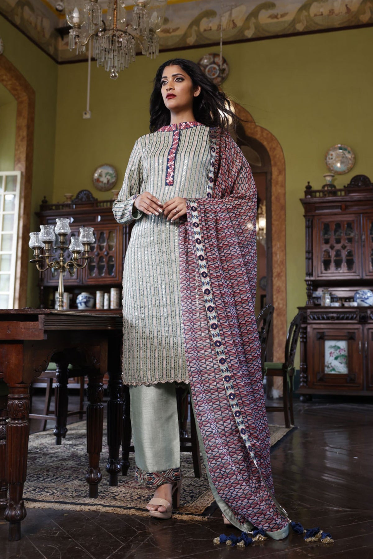 Multicoloured Kurta, Pant and Dupatta