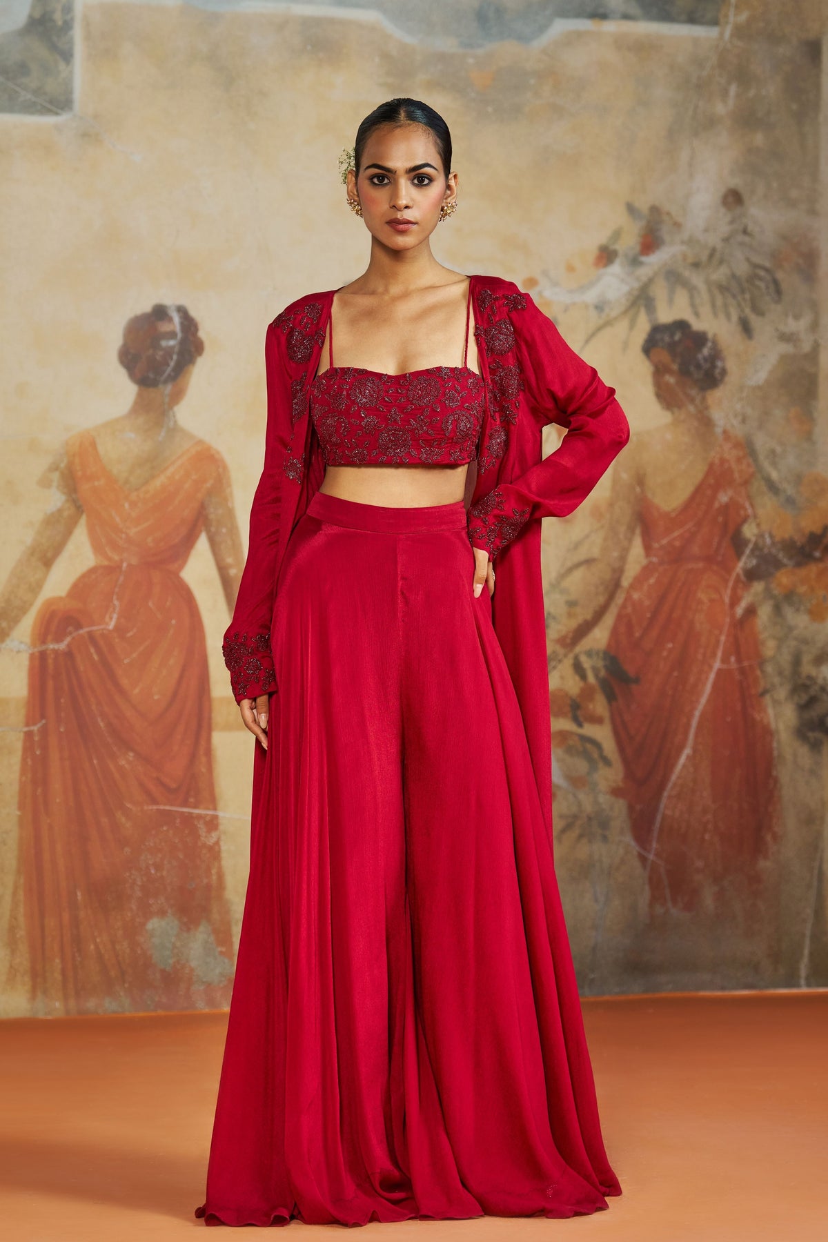 Red Cape Sharara Set