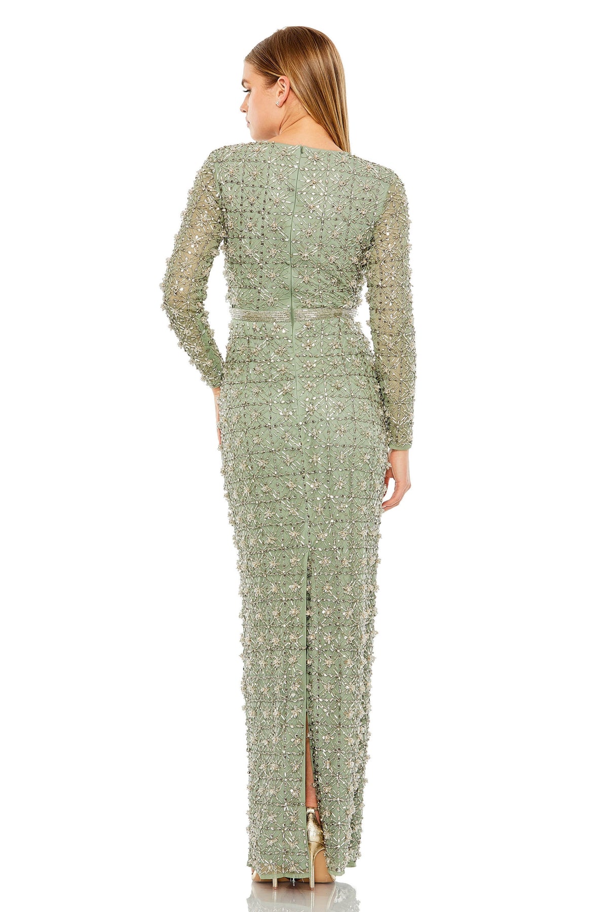 Sheer Unlined Sleeves Jade Gown