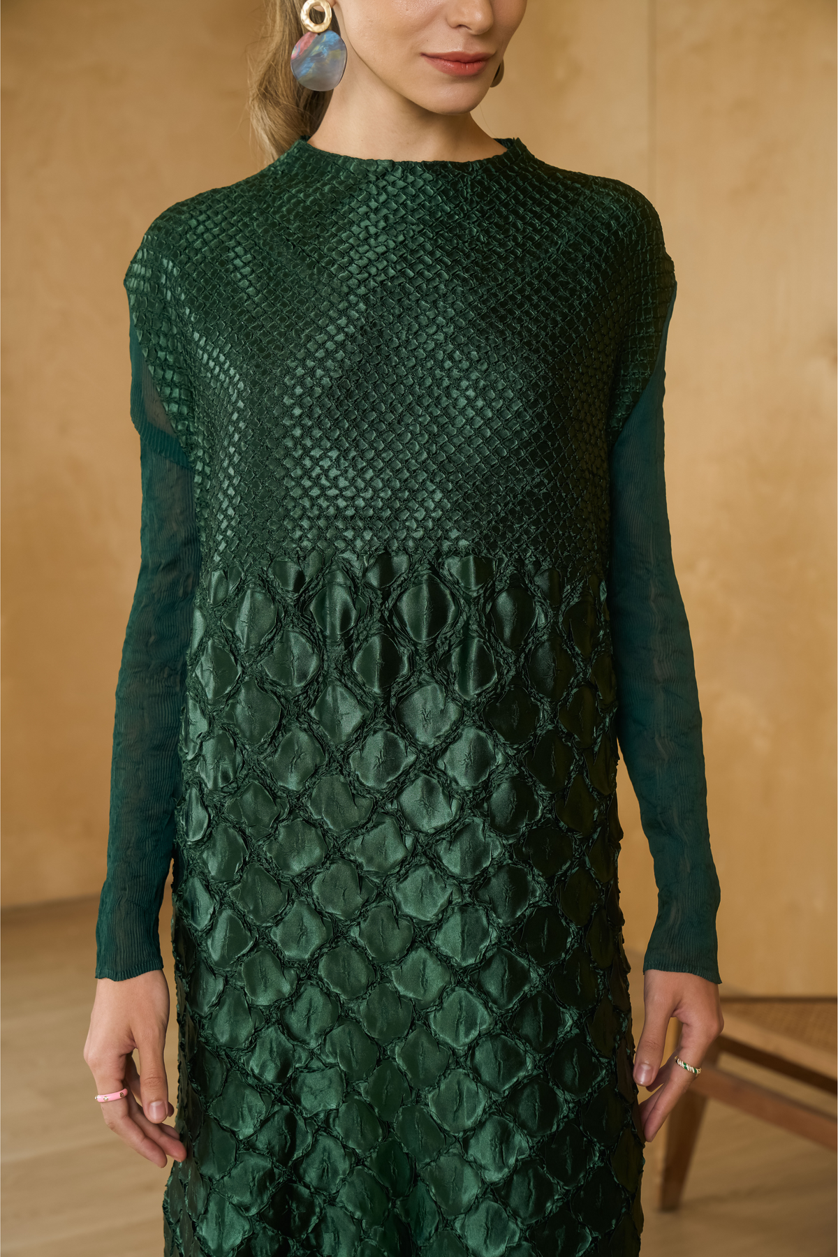 Bottle Green Mermaid Textured Dress