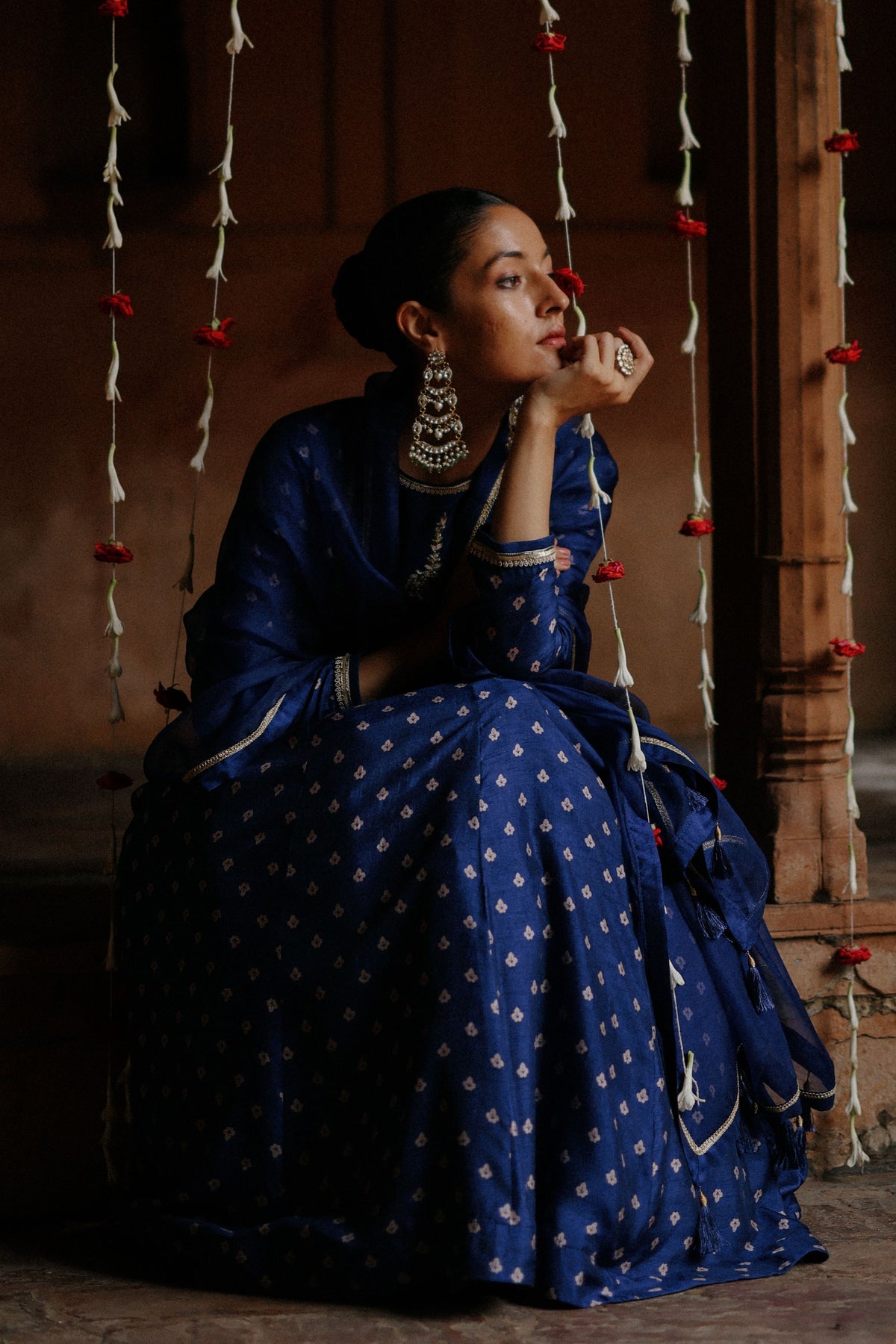 Blue Printed Anarkali Set