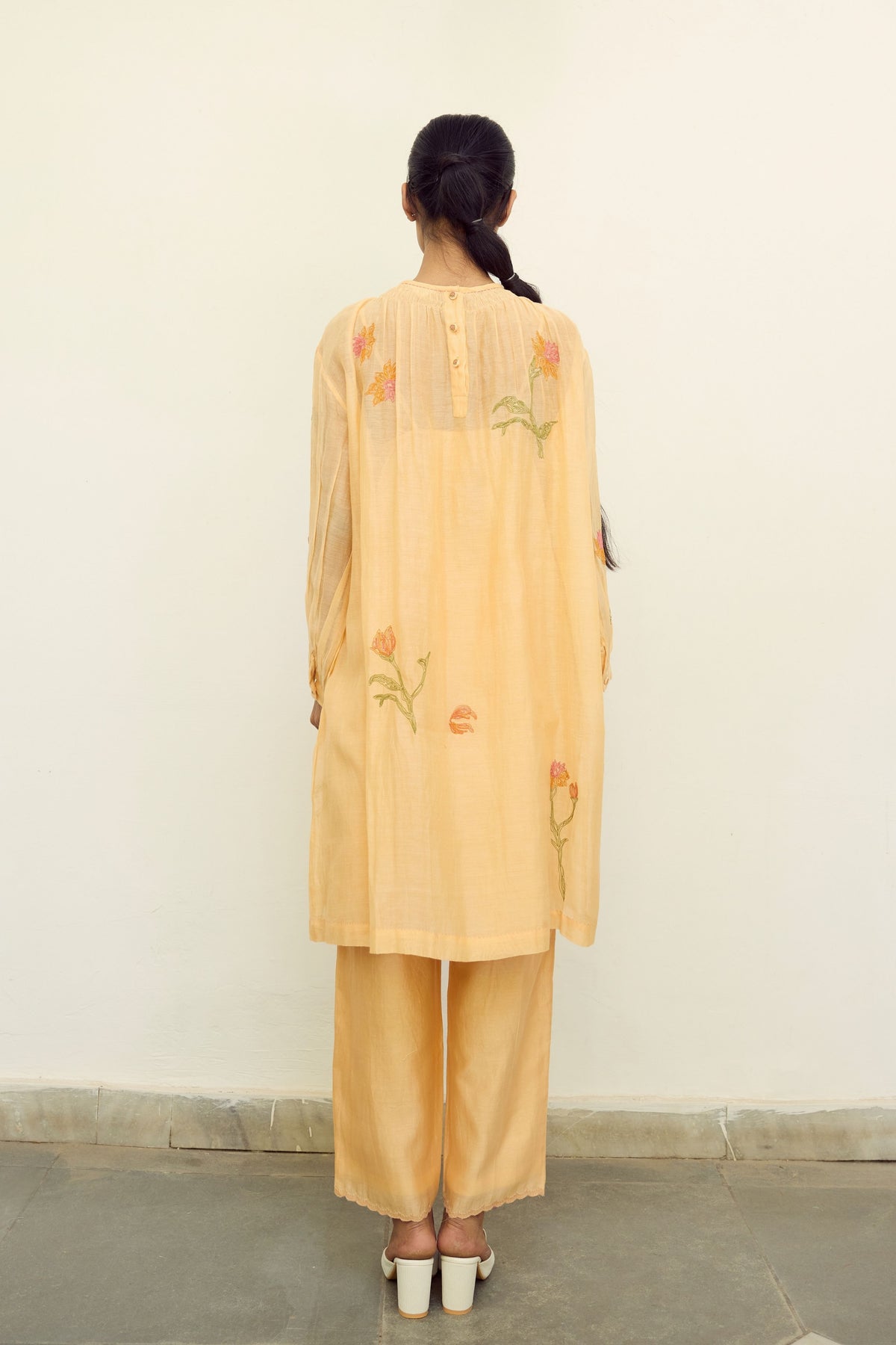 Embroidered Peach Chanderi Tunic