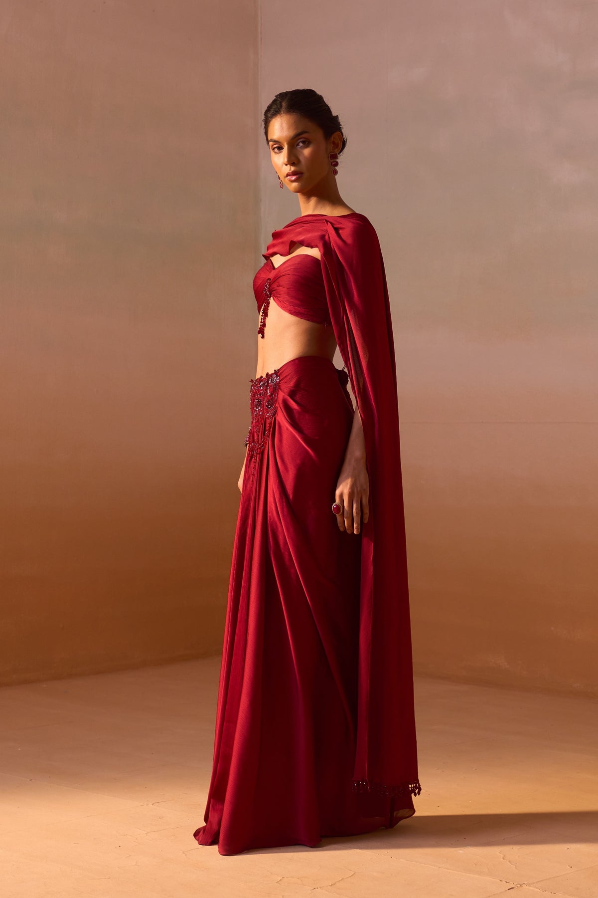 Maroon Draped Saree