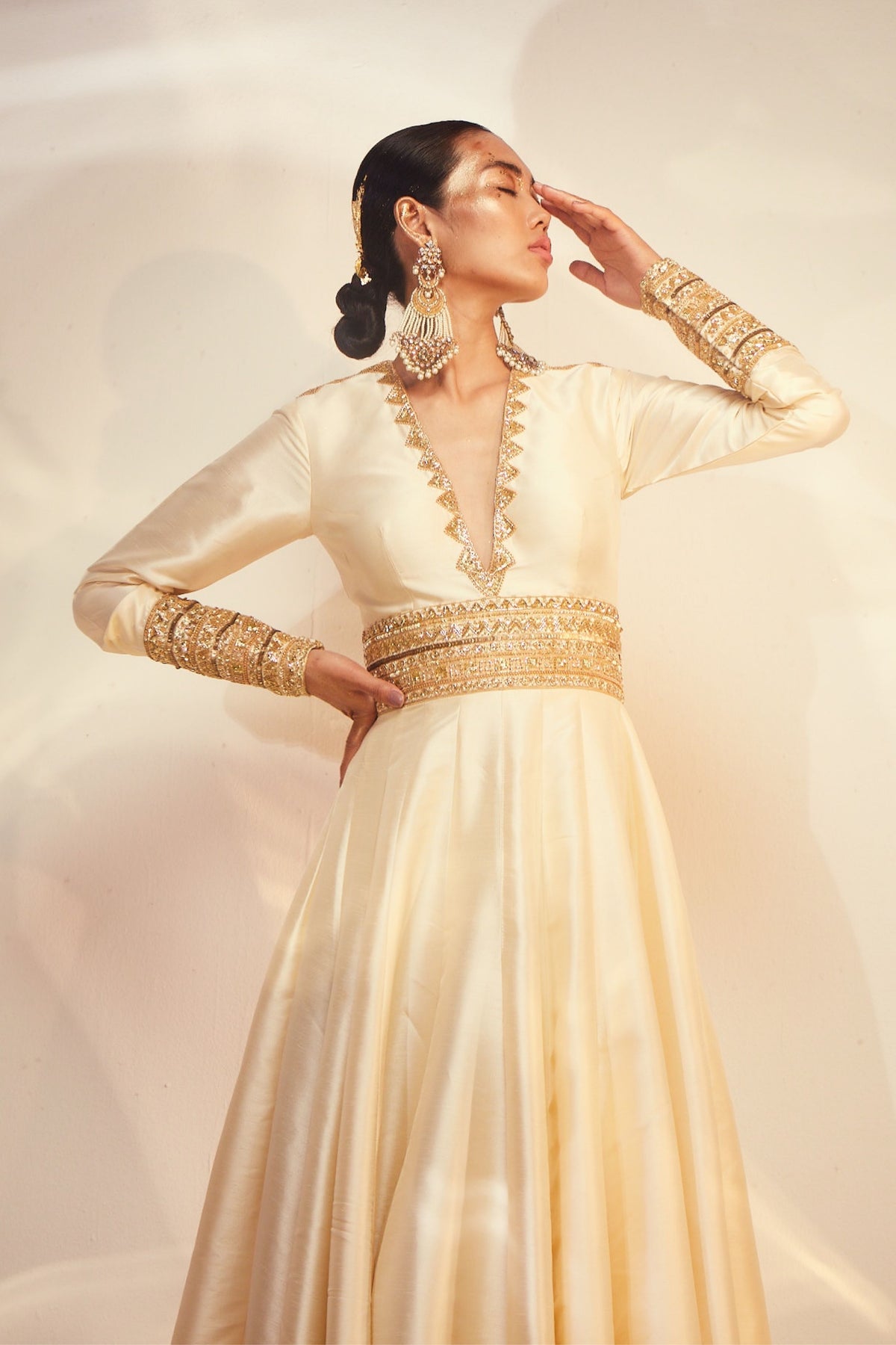 Ivory A-line Embellished Anarkali