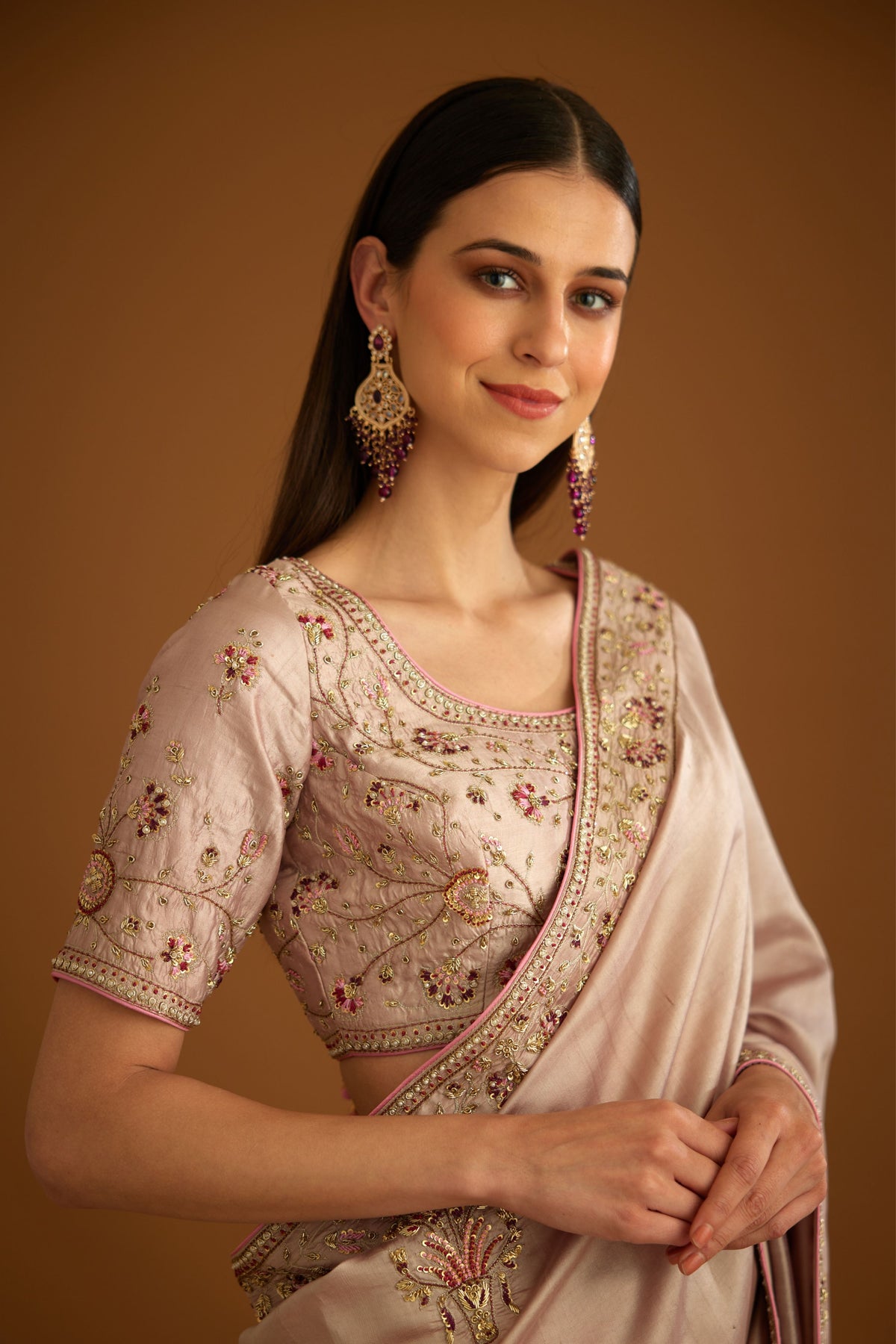 Whisper pink Saree set