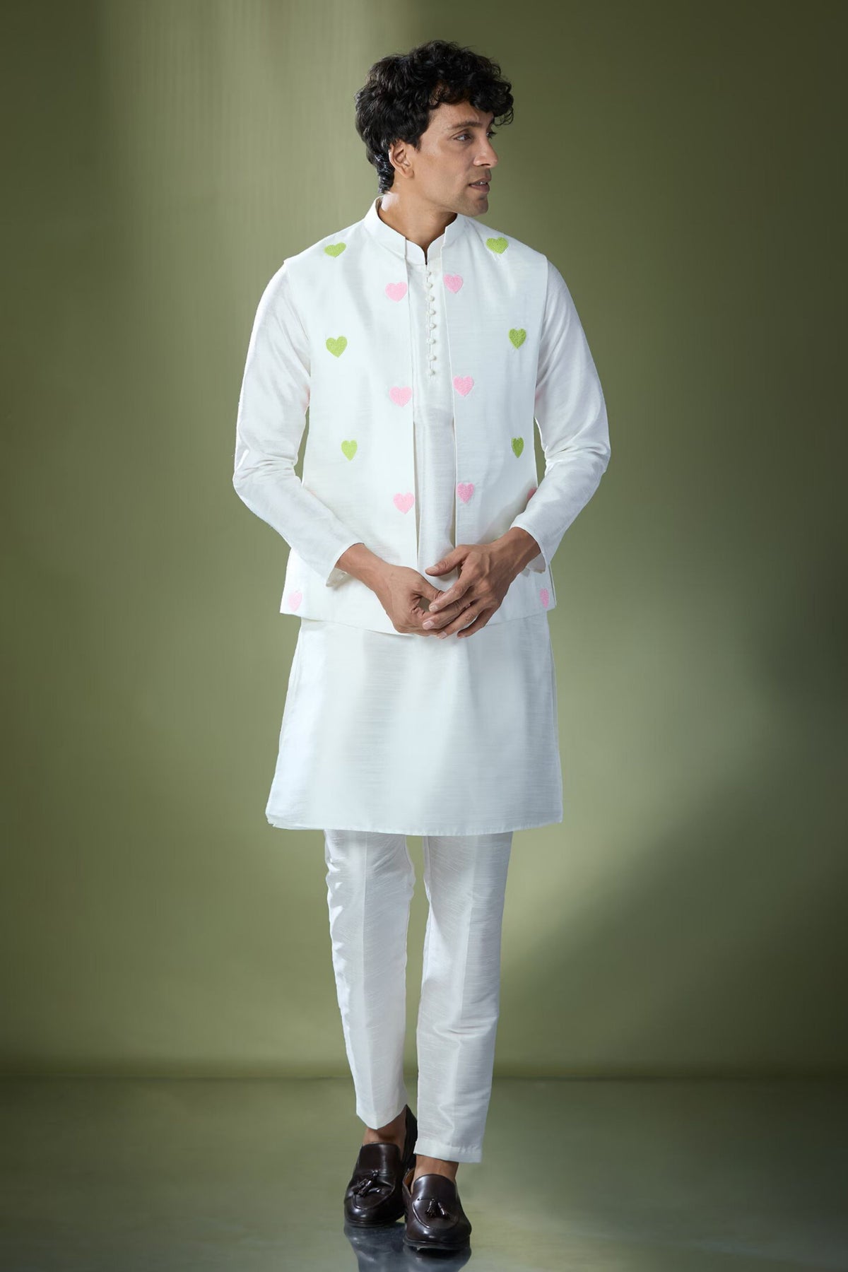 Off White Embroidered Nehru Jacket Set