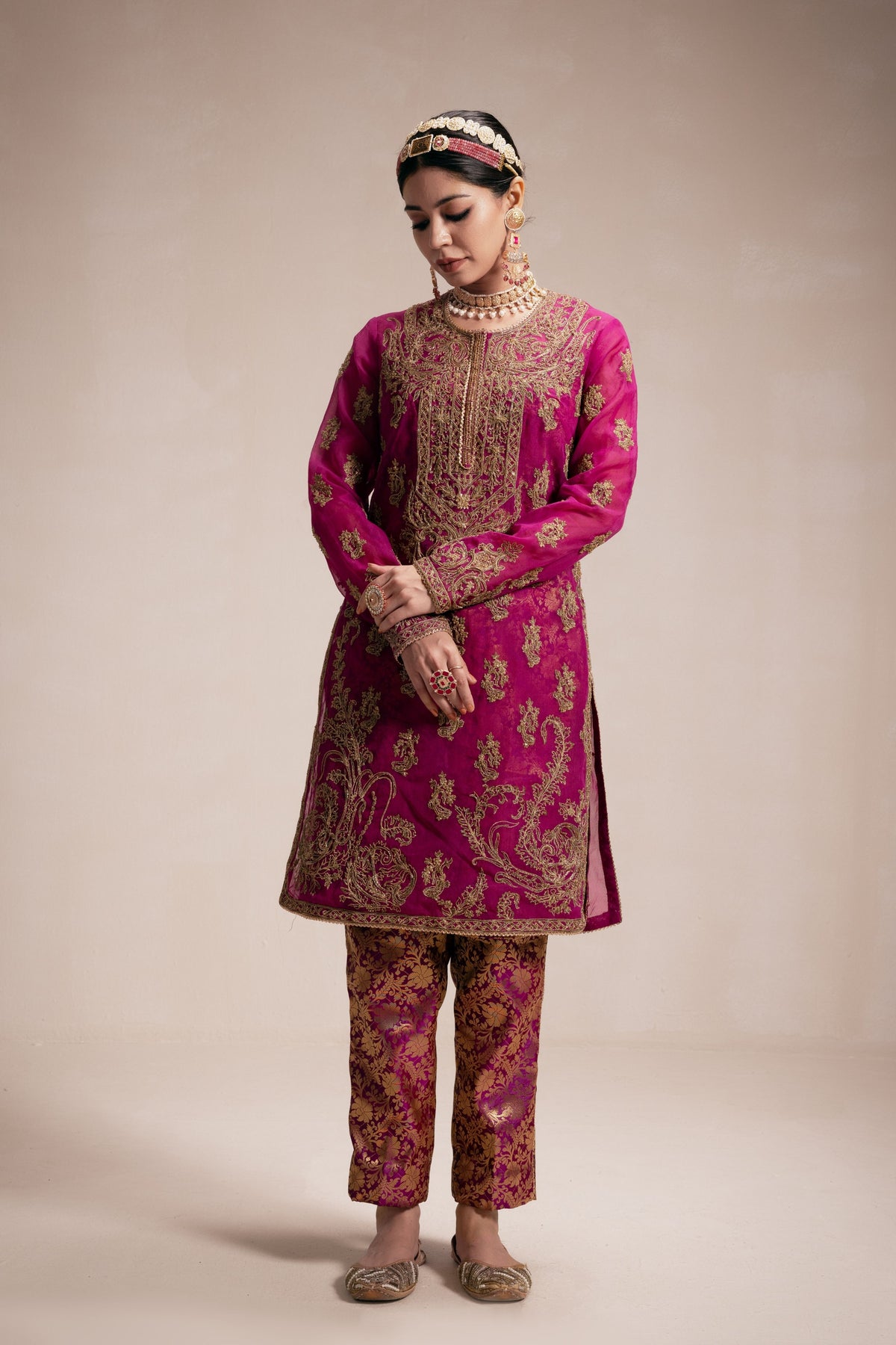 Magenta Embroidery Kurta Set