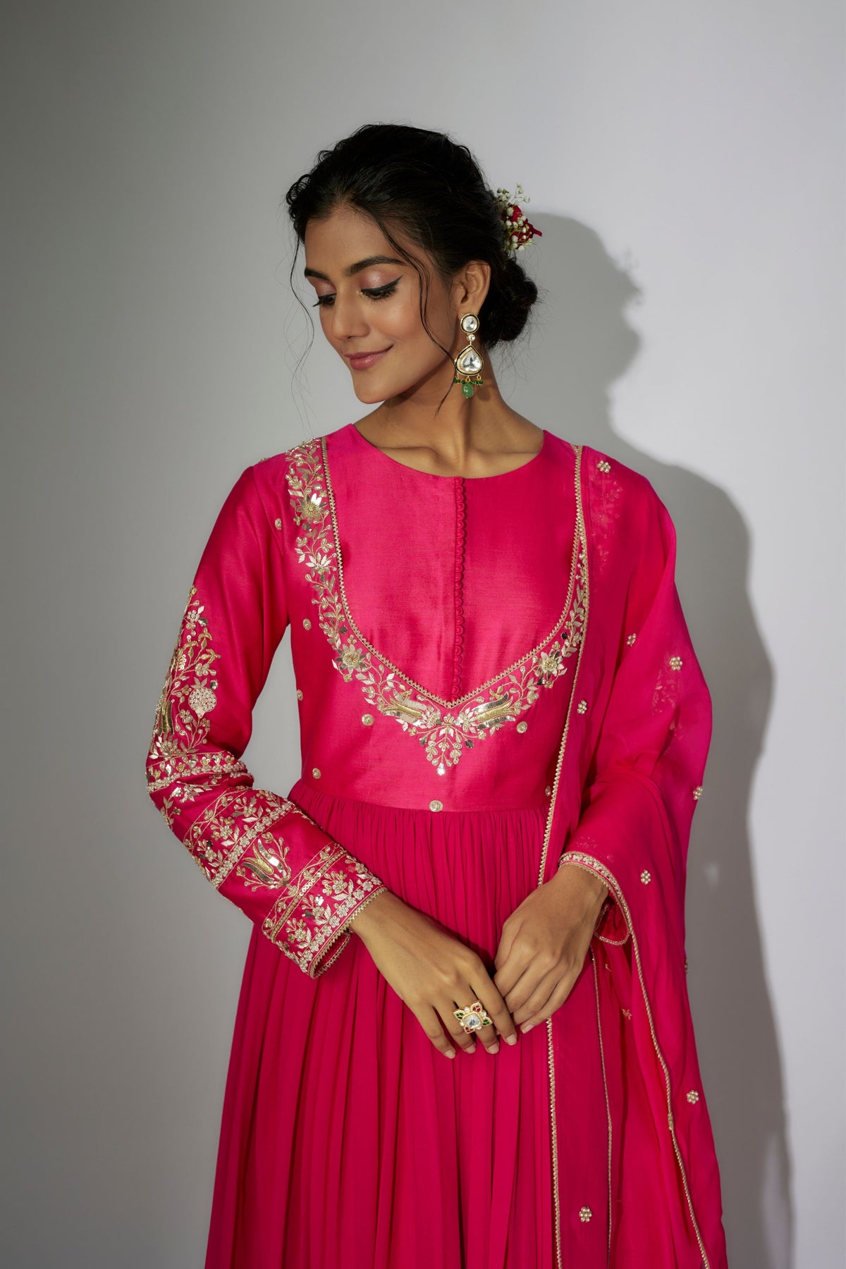 Hot Pink Embroidered Anarkali Set