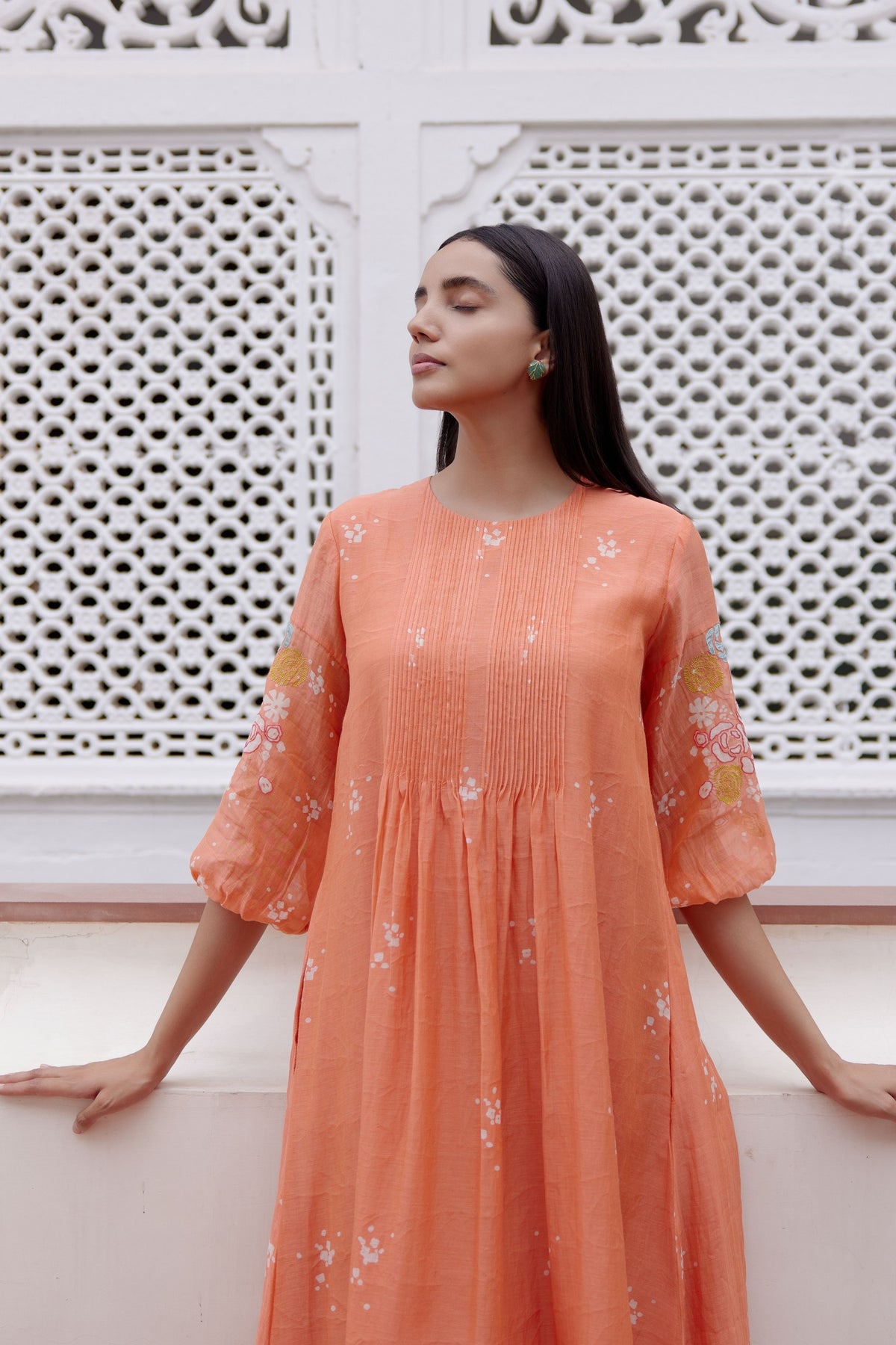 Tangerine Embroidered Dress