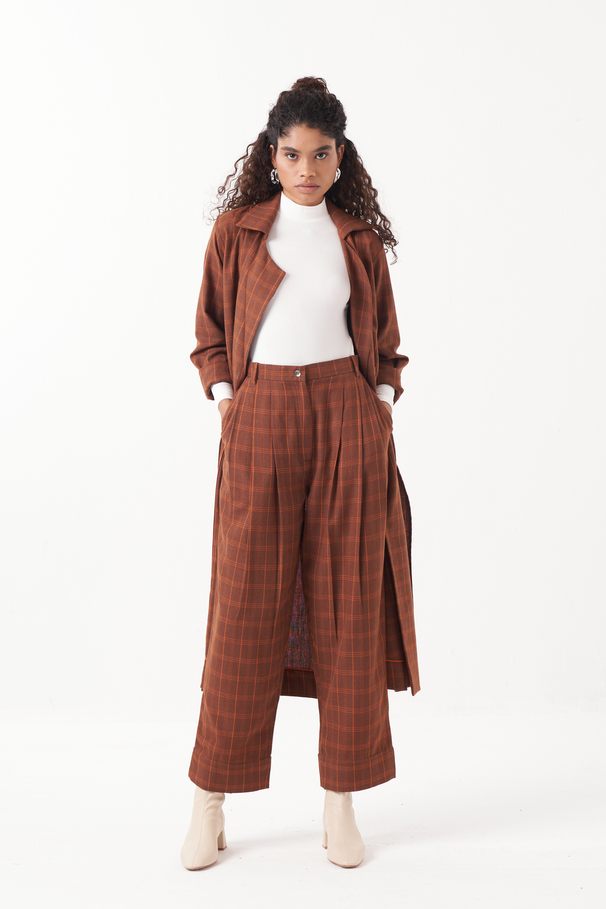 Checkered Three Pleat Pants