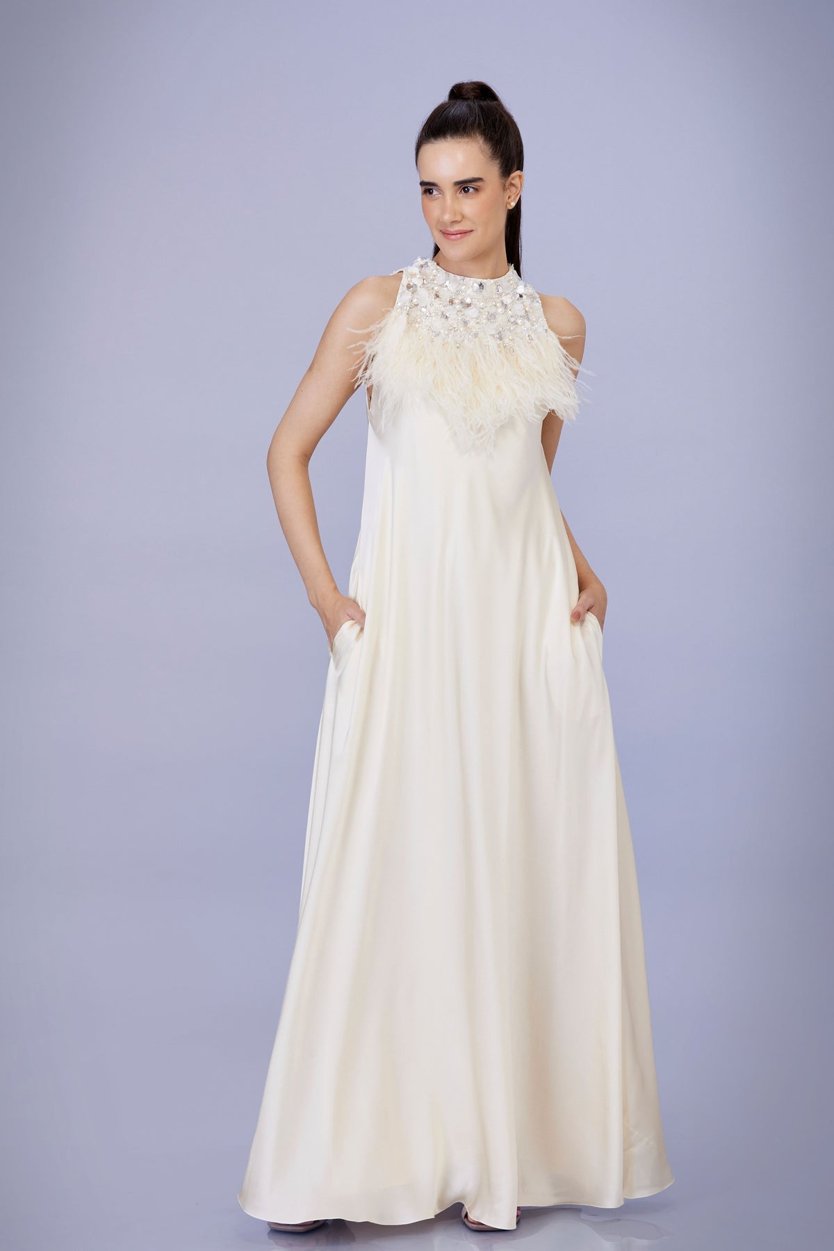 Creme Bias Embroidery Gown