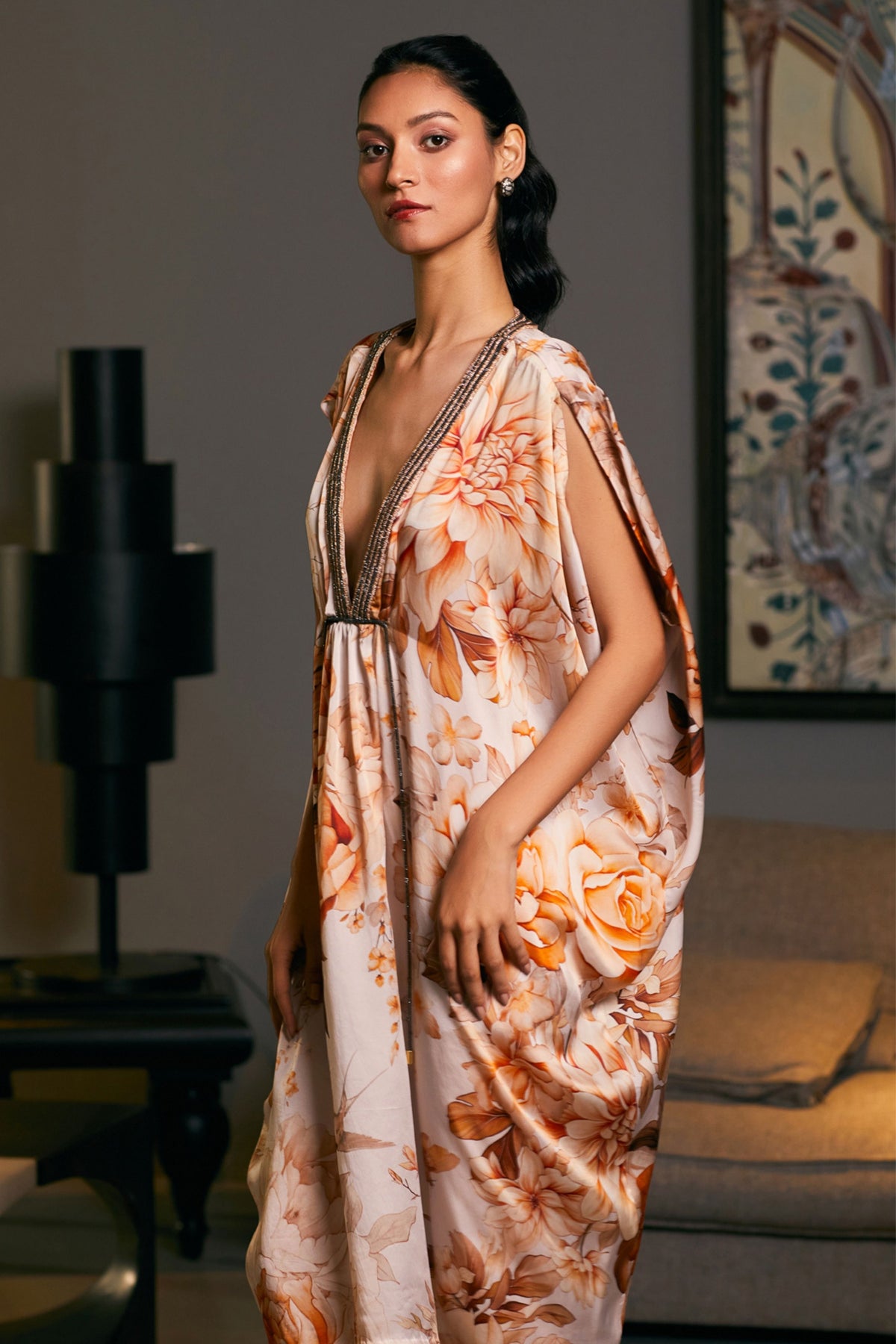 Moth Printed Rope Kaftan Dress