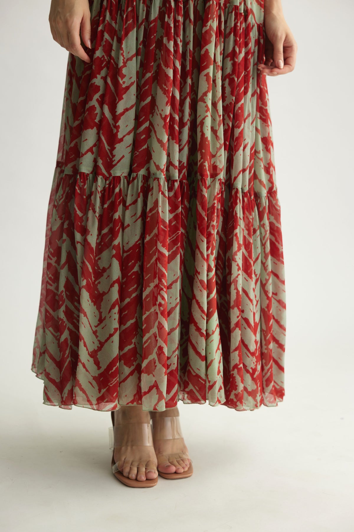 Red Chevron Sleeveless Long Dress