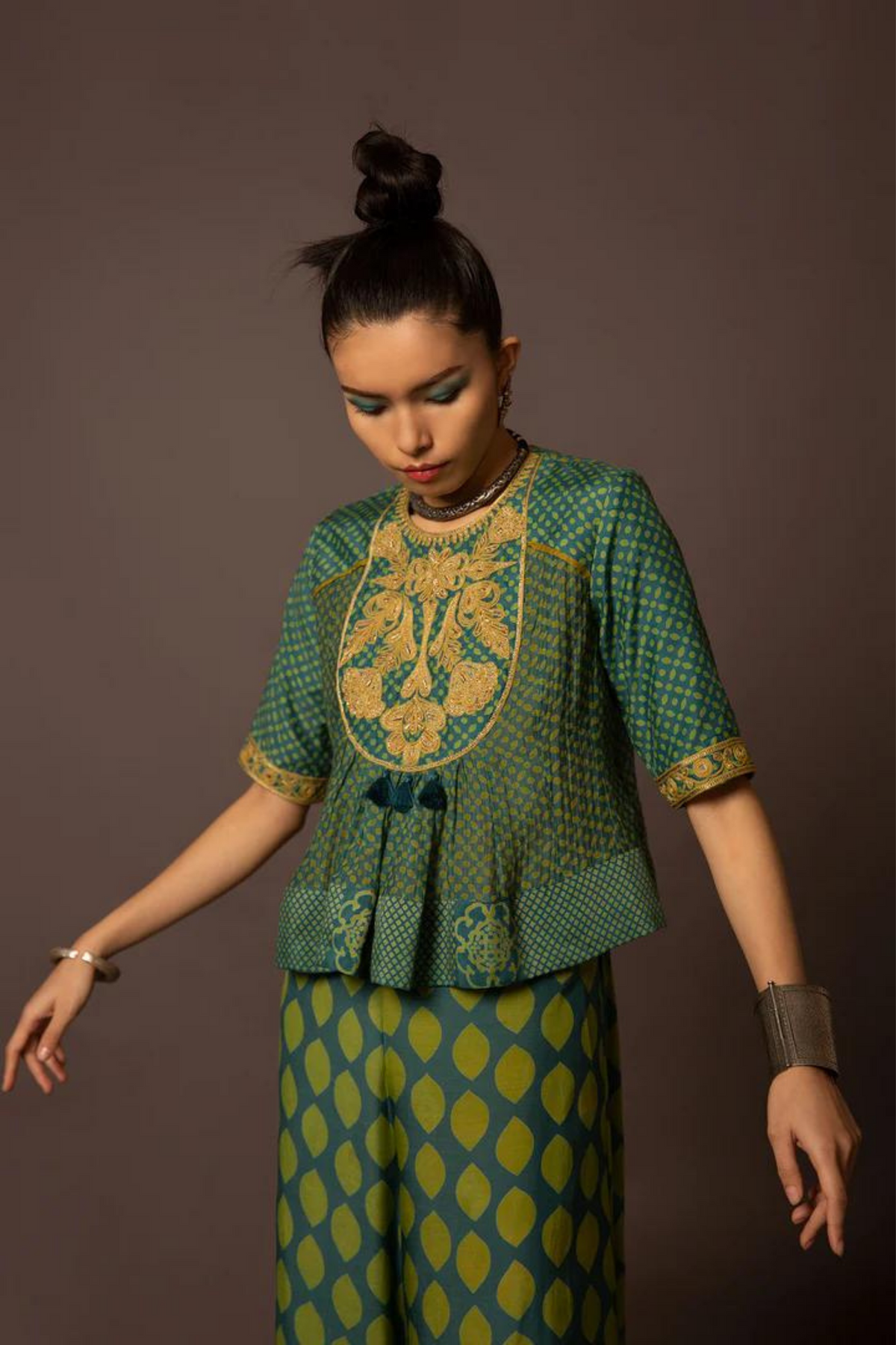 Chanderi Crop Top With Pants