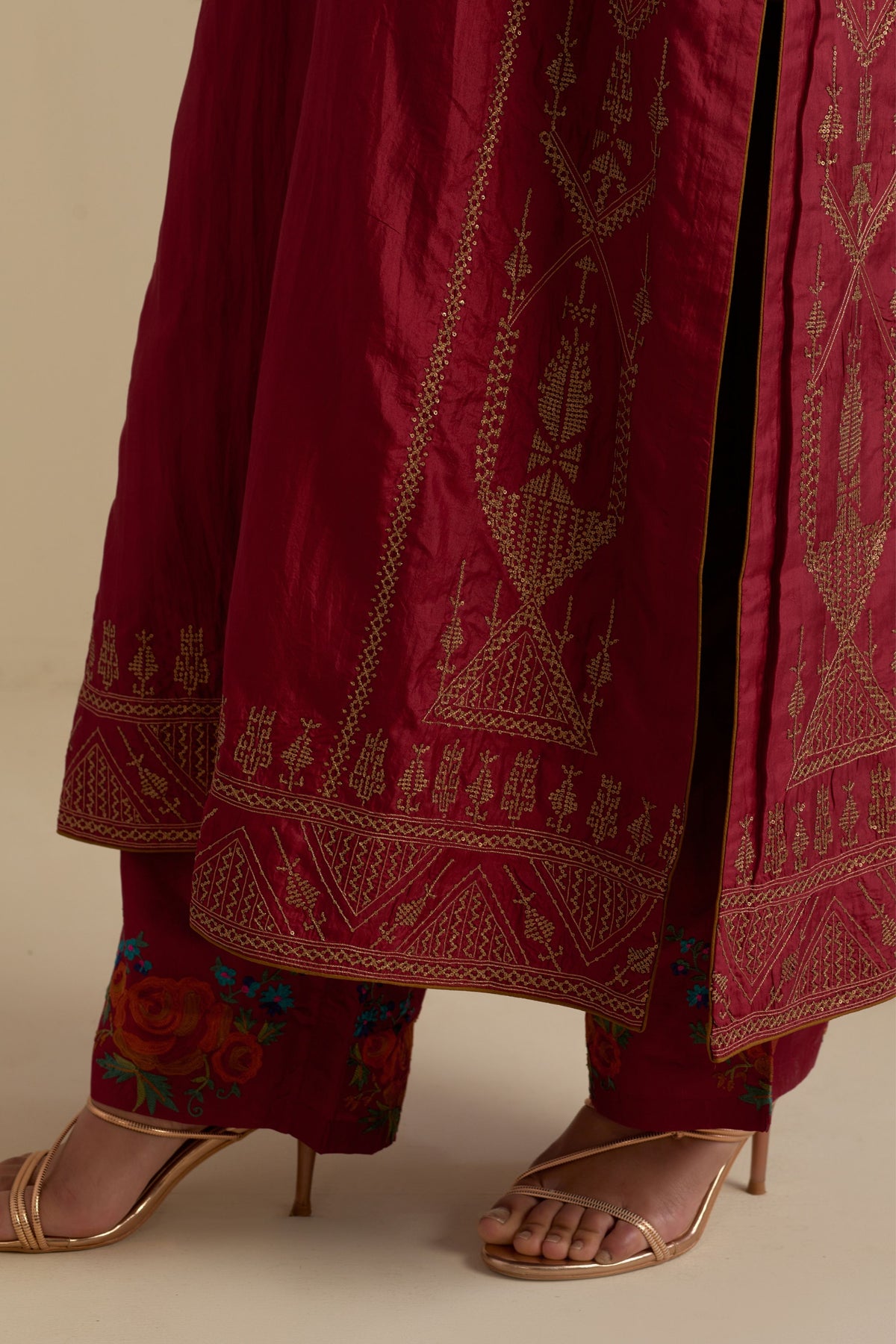 Maroon Silk Straight Kurta Set