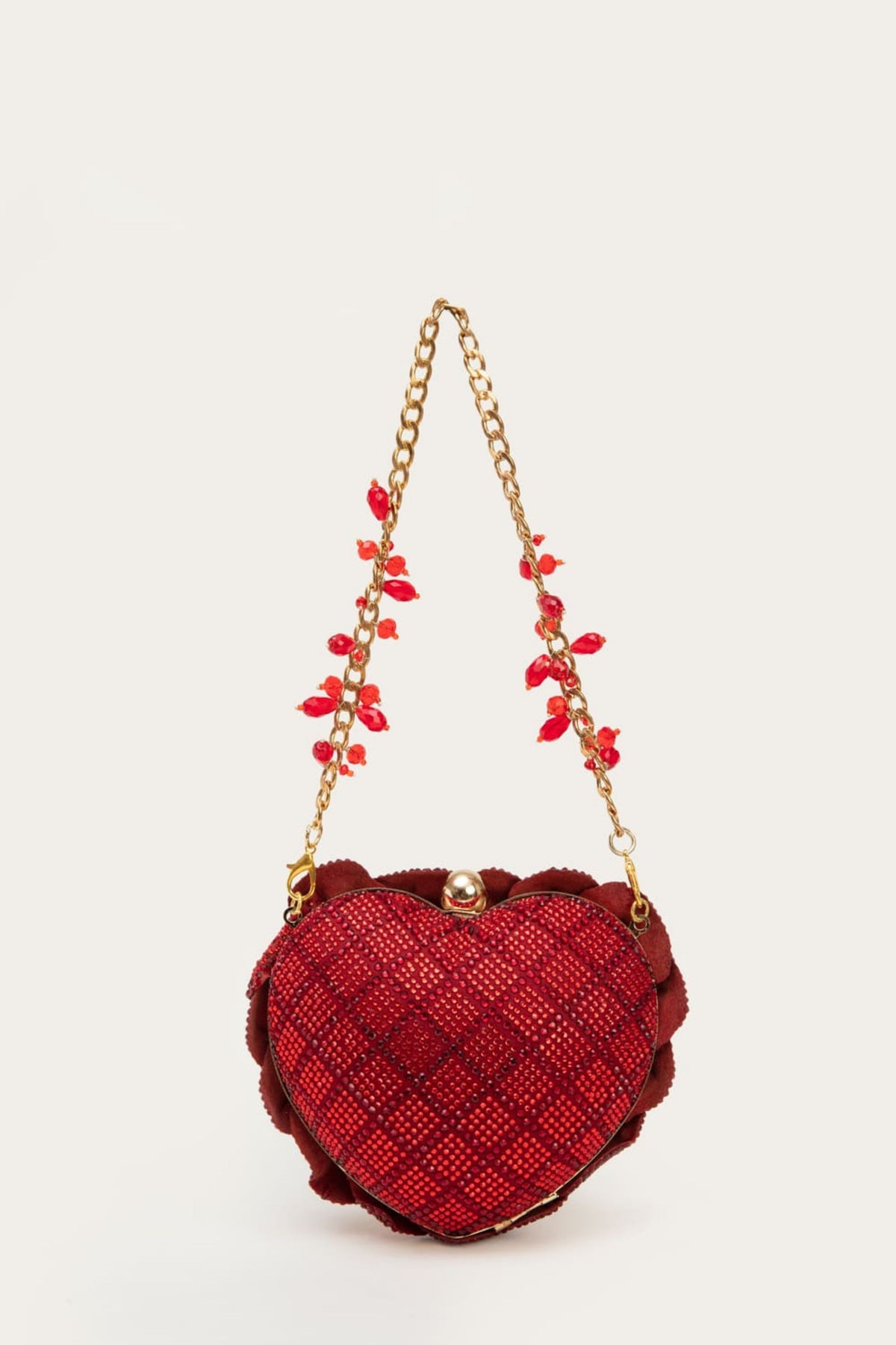 Isa Crystal Heart Clutch- Red