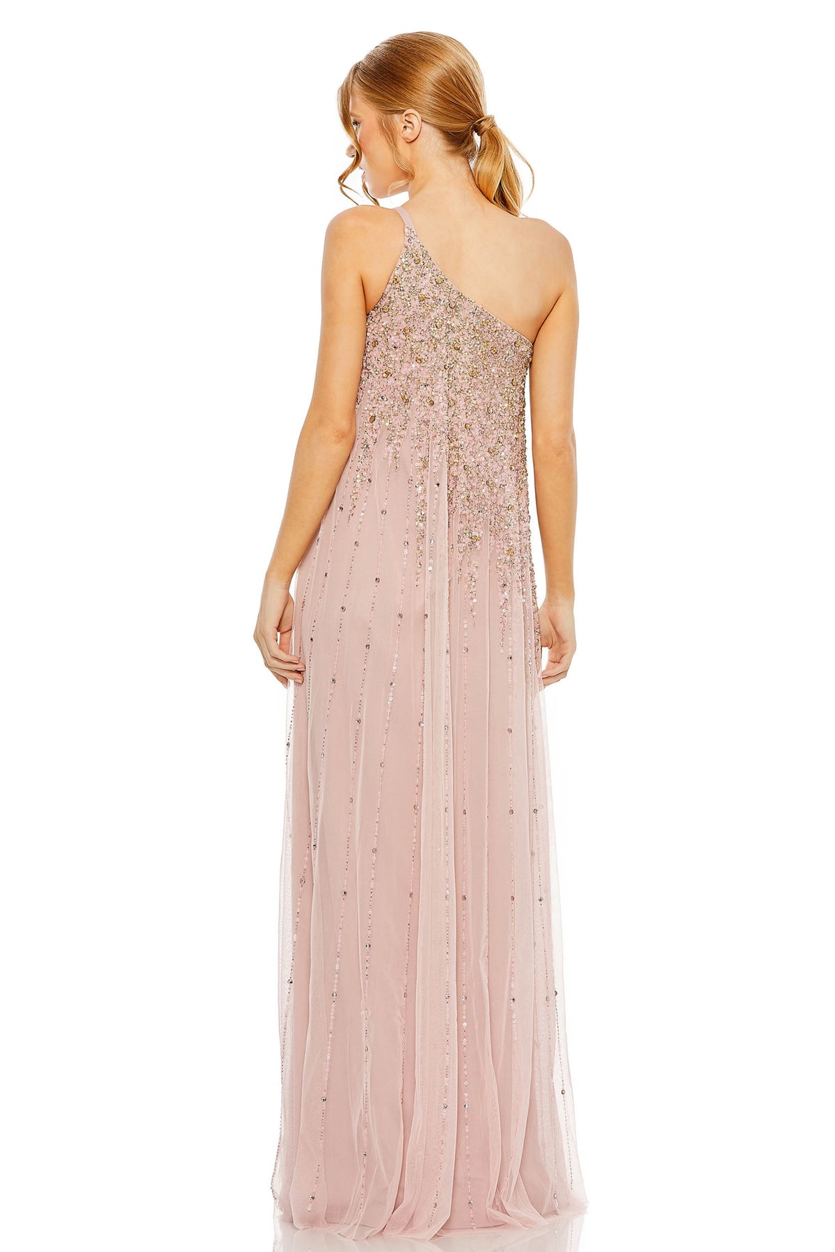 Pink One Shoulder Embellished Gown