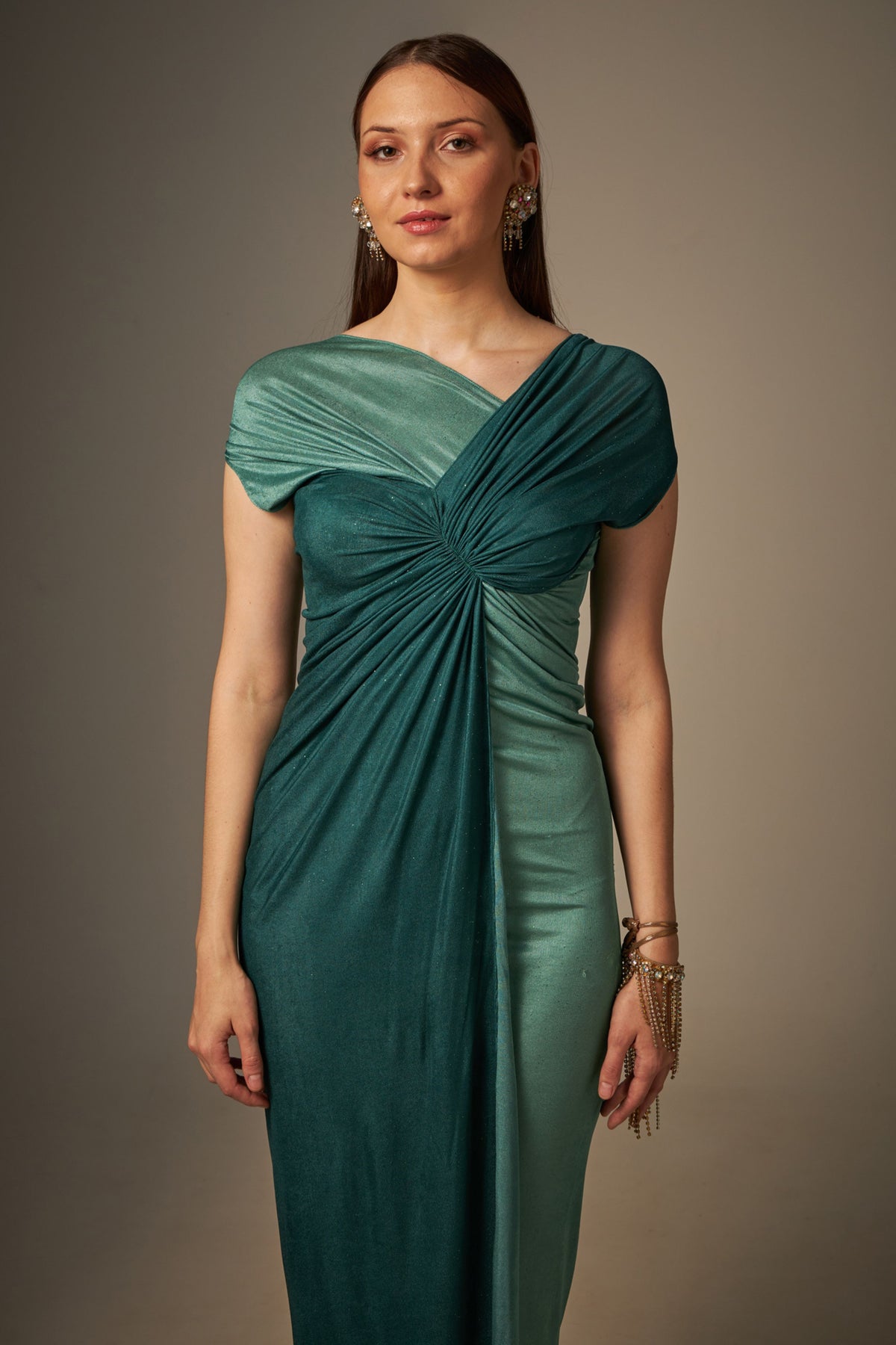 Green Stretch Draped Dress