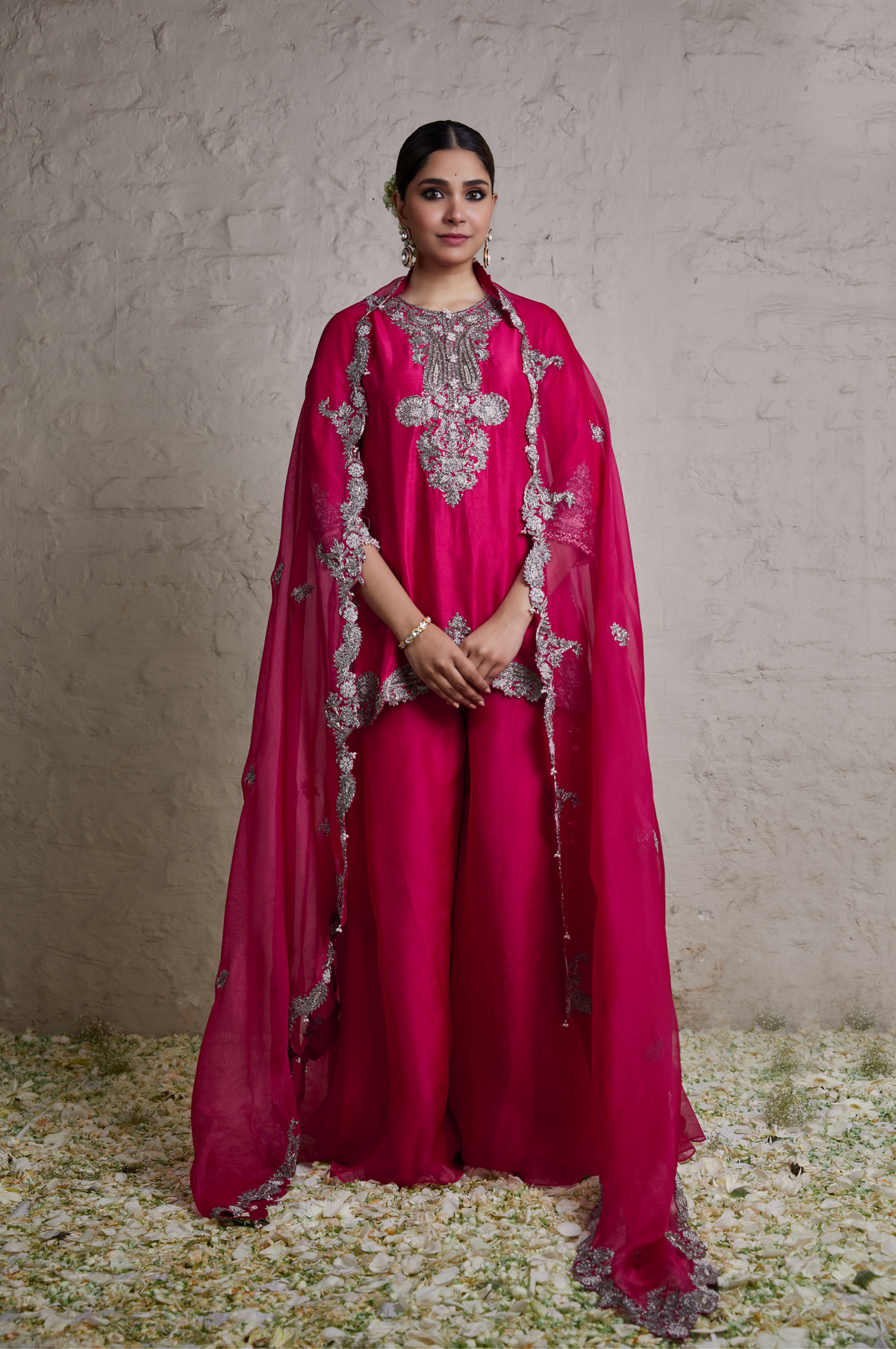 Silk Kurta With Organza Sharara and Organza Dupatta