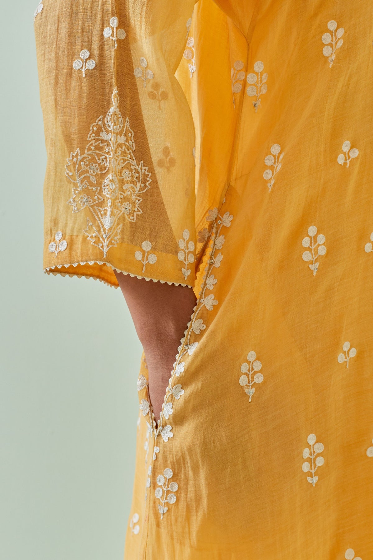 Yellow Embroidered Kalidar Kurta Set