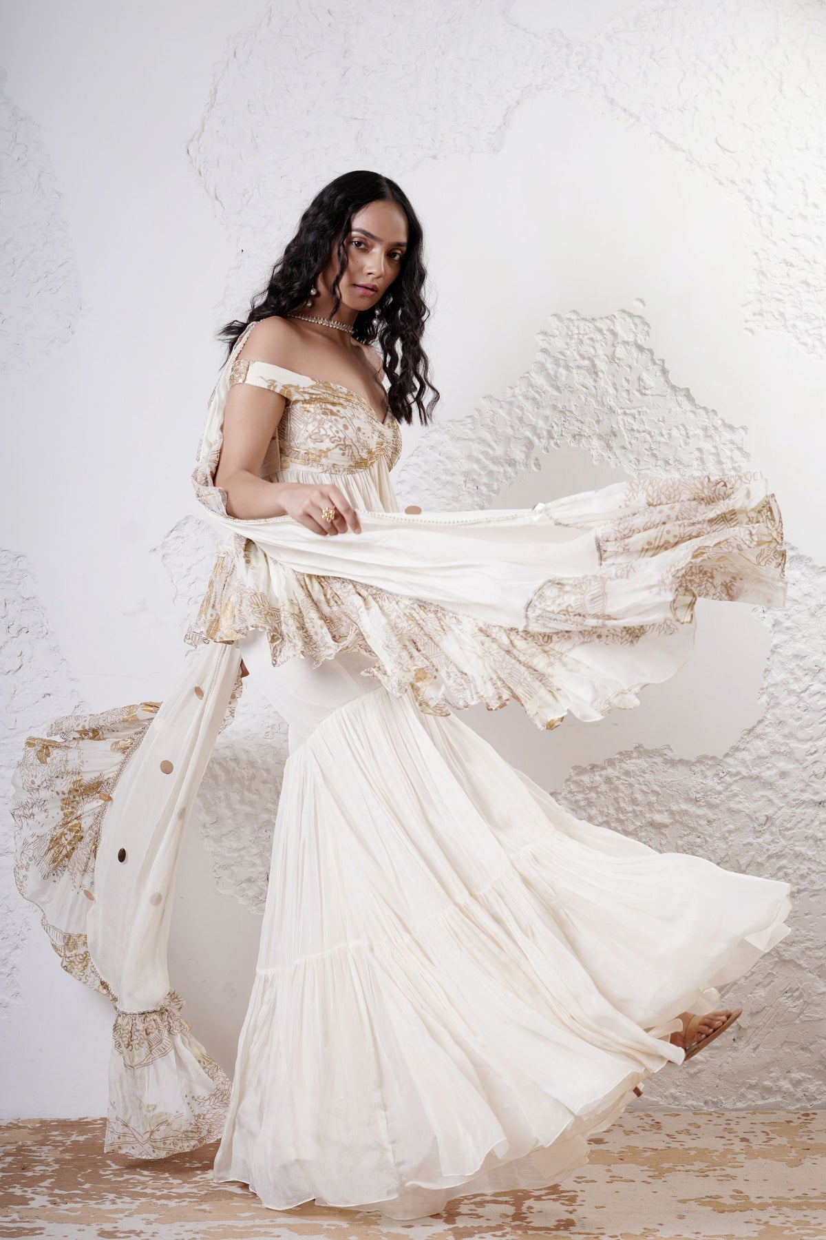 Ivory Offshoulder Sharara Set