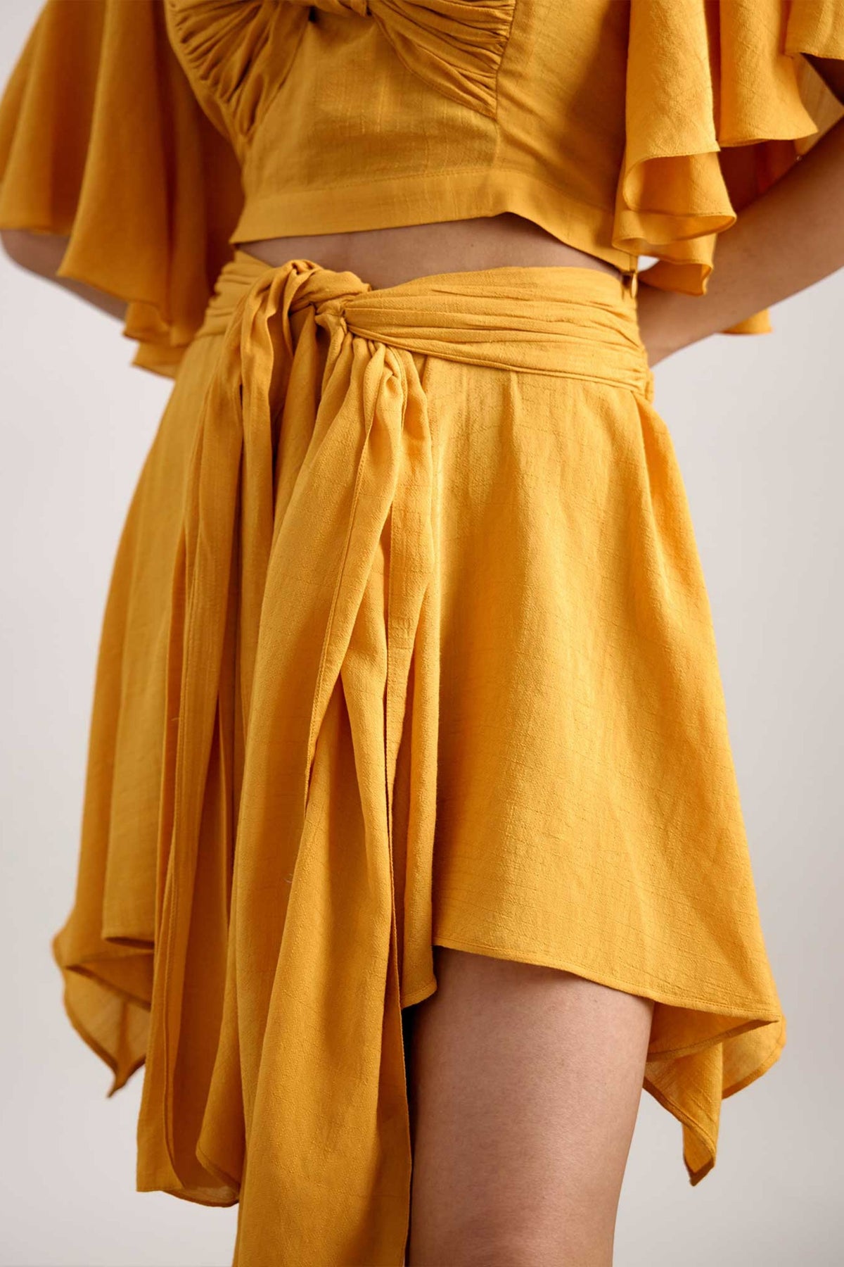 Echo Yellow Knotted Resort Top and skirt Set