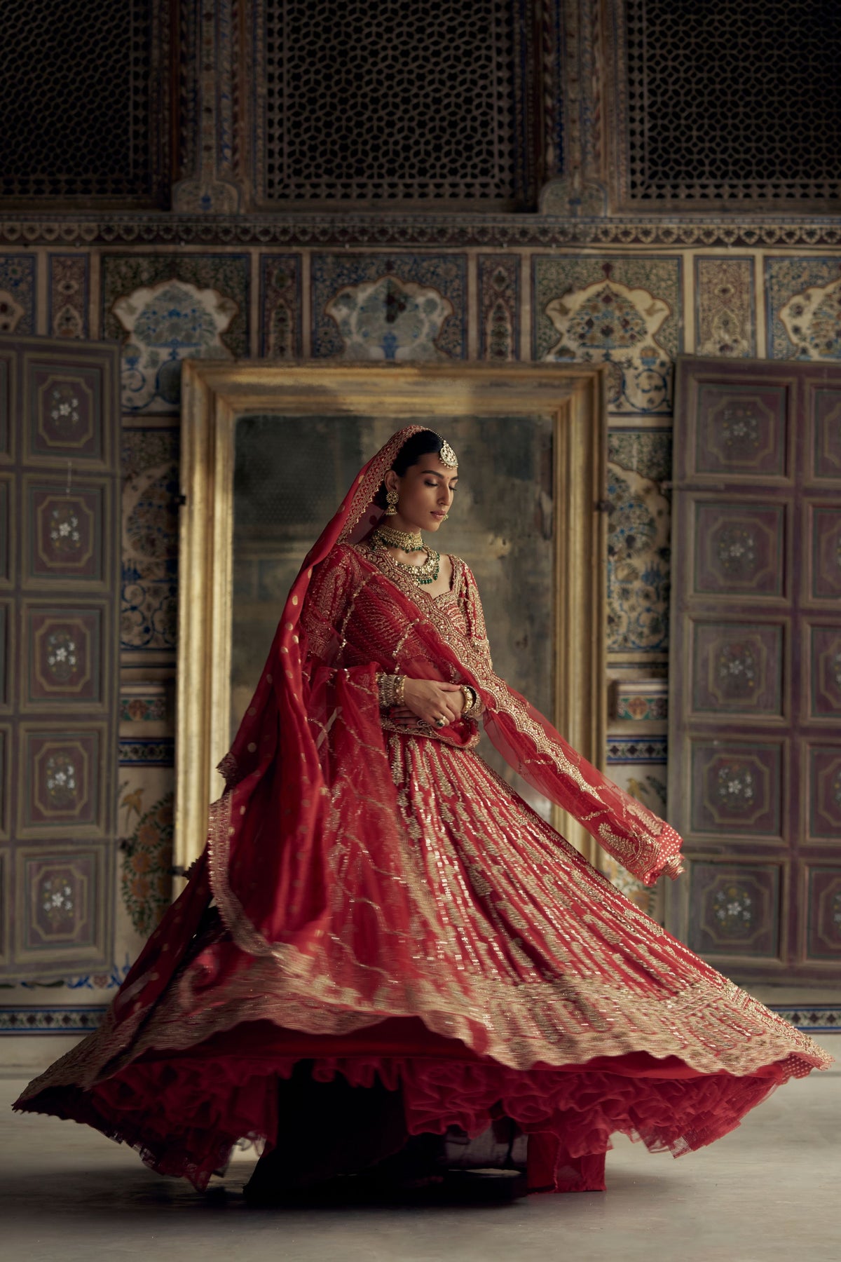 Red Beadwork Lehenga Choli Set