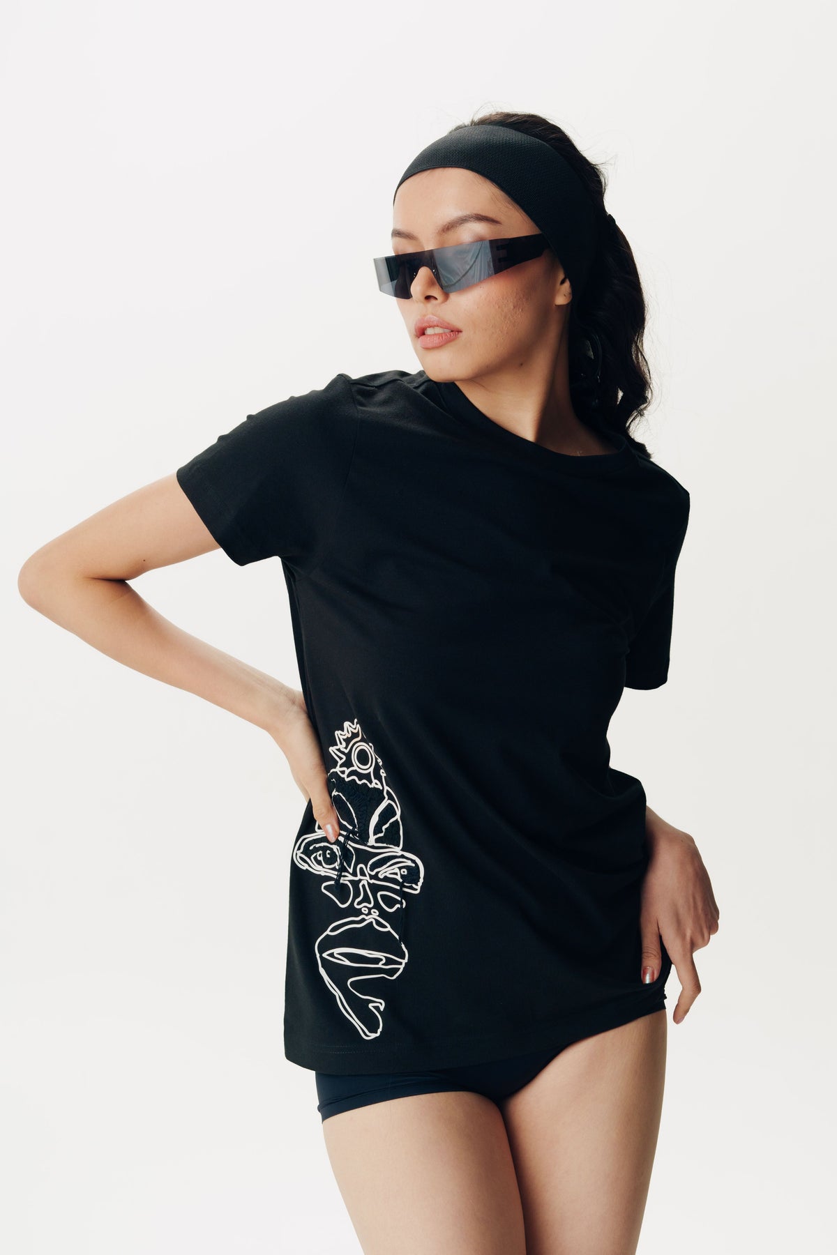 Embroidered Half Black T Shirt